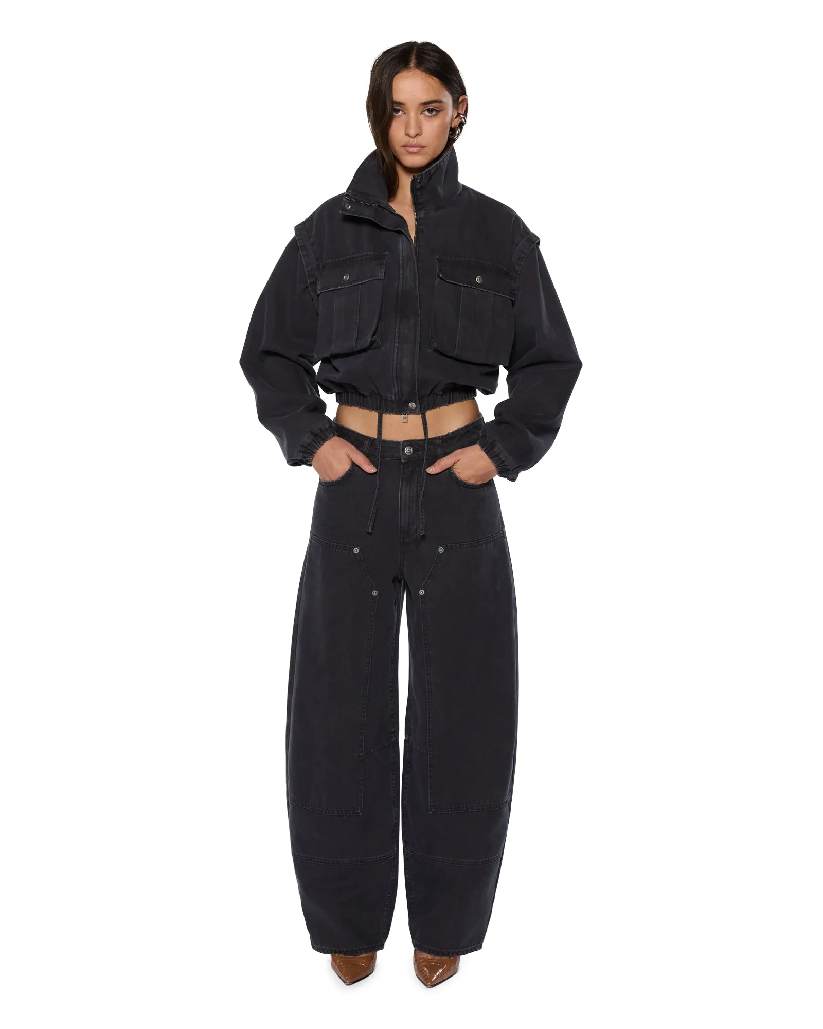 Button Closure CROPPED ANORAK BLACK