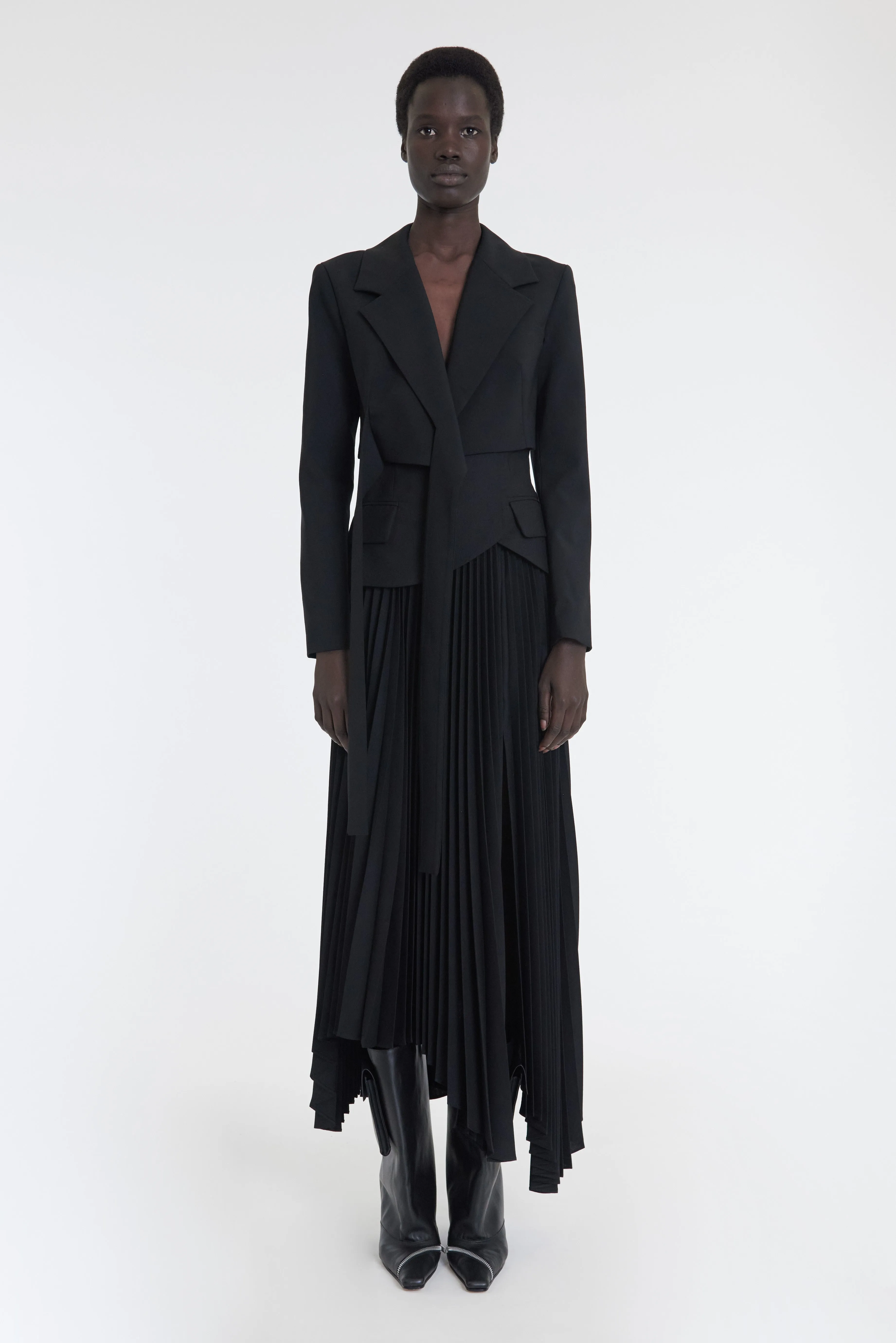 Cropped Wrap Around Jacket With Ties Black Layer Friendly Shape Durable Stitching