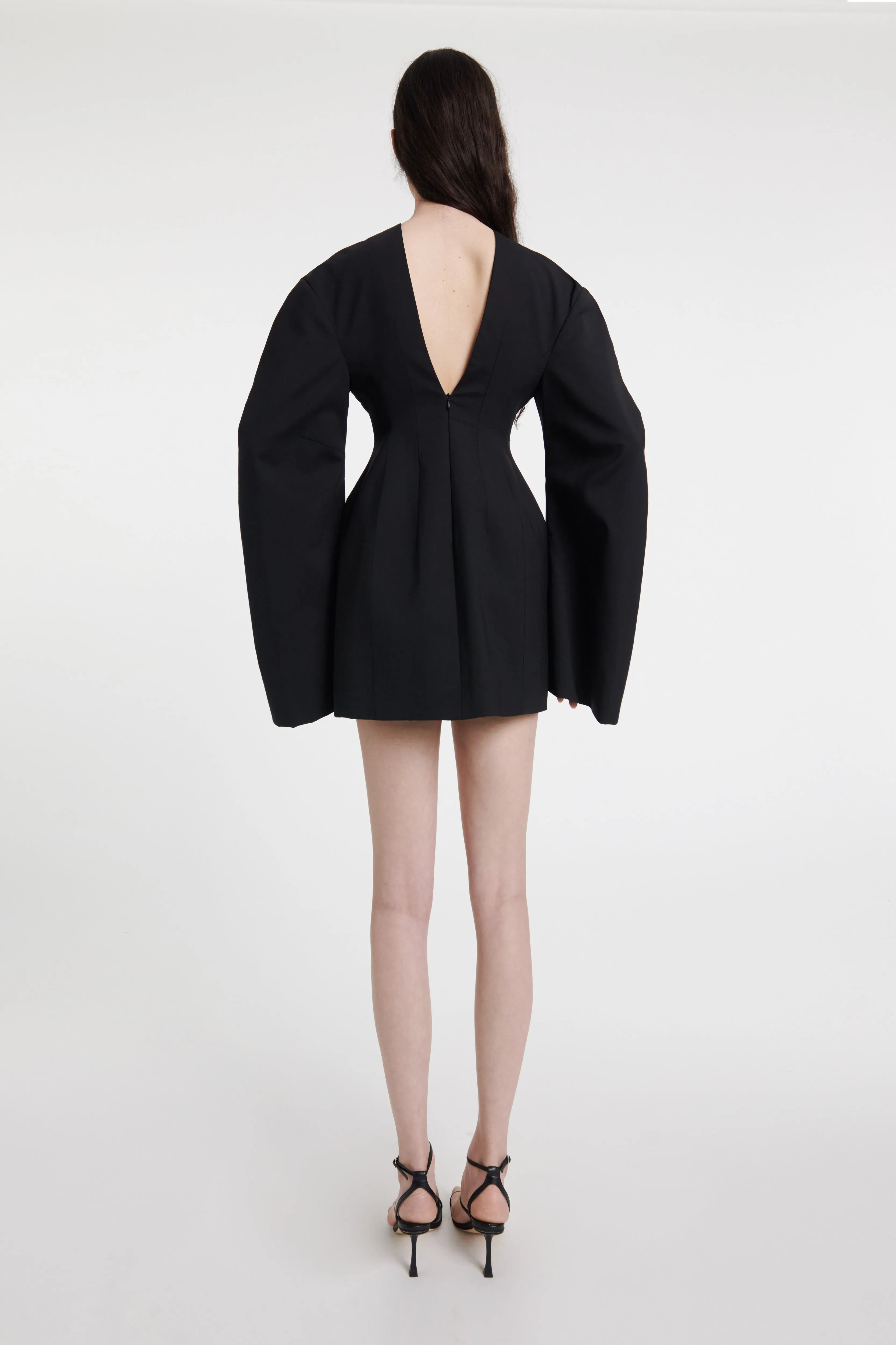 Rounded Sleeve Tailored Mini Dress Black Charming Style