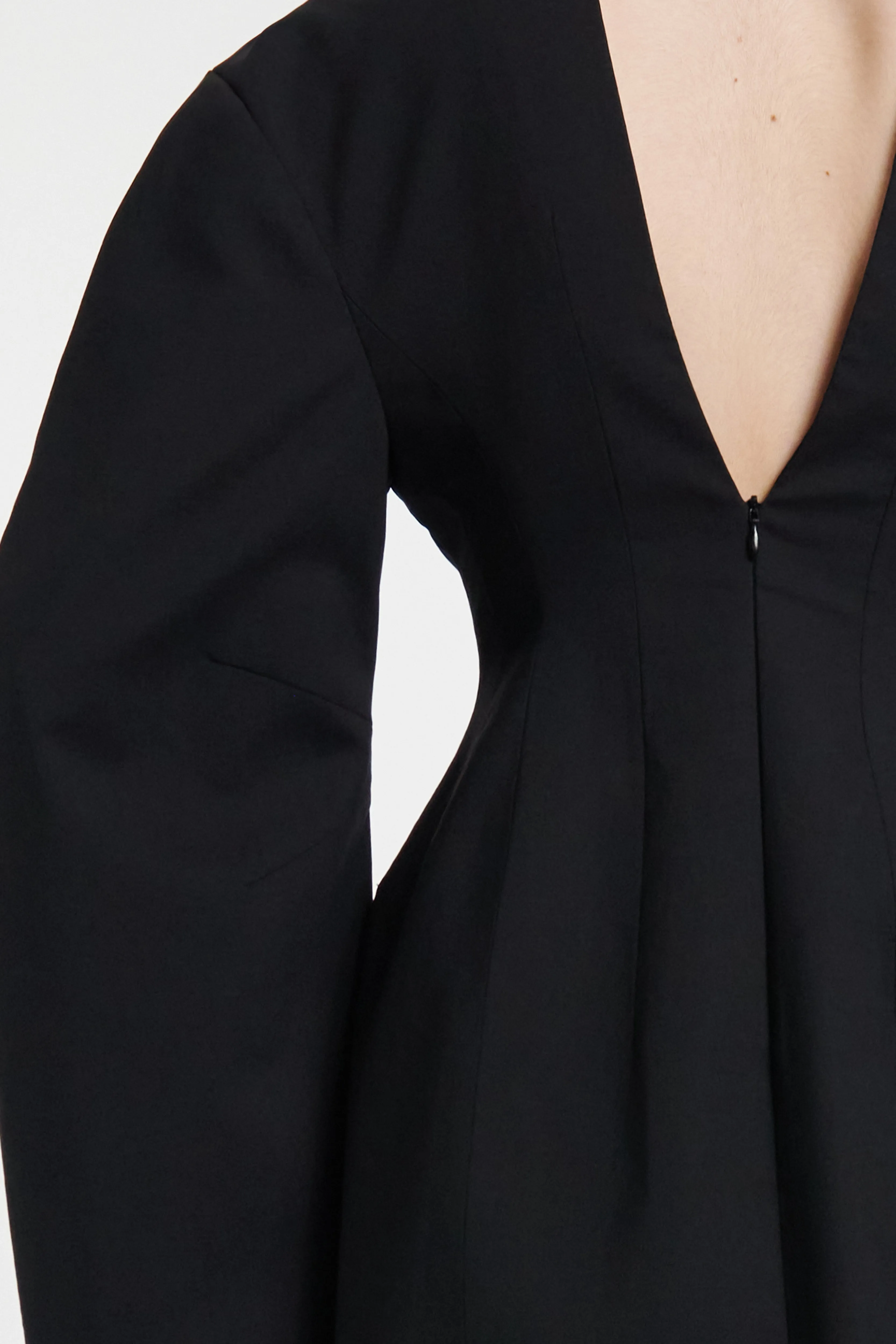 Rounded Sleeve Tailored Mini Dress Black Soft Pleats