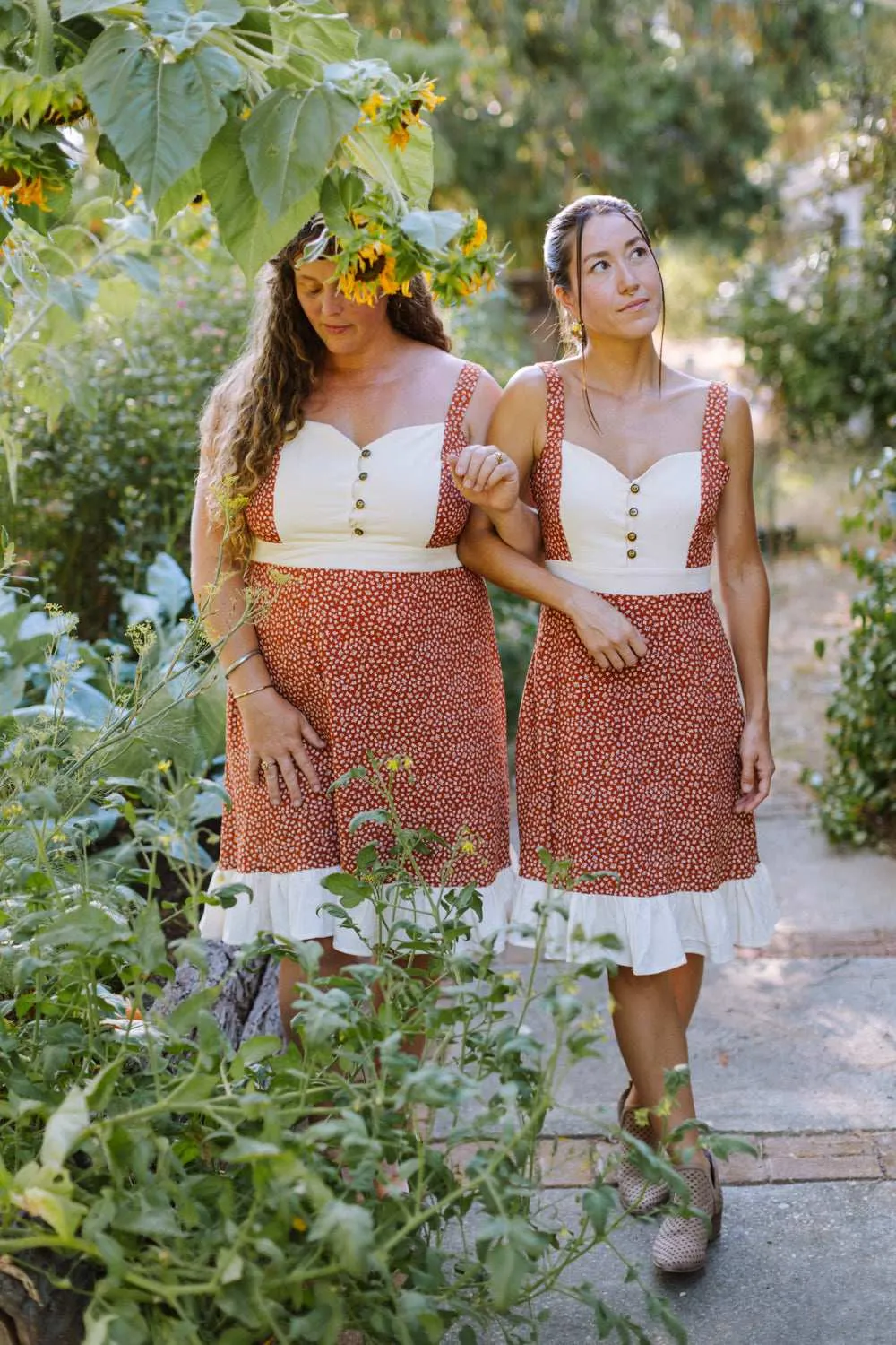 Gemma Dress in Rust Floral and Oat Garden-Party