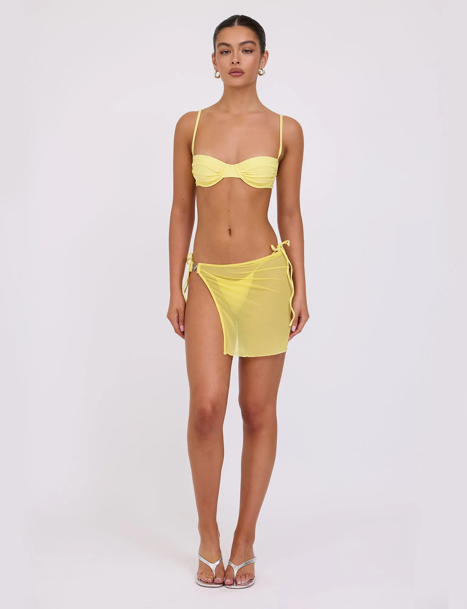 All Sizes Convertible Style CYNTHIA MINI MESH SKIRT - YELLOW : PALE YELLOW