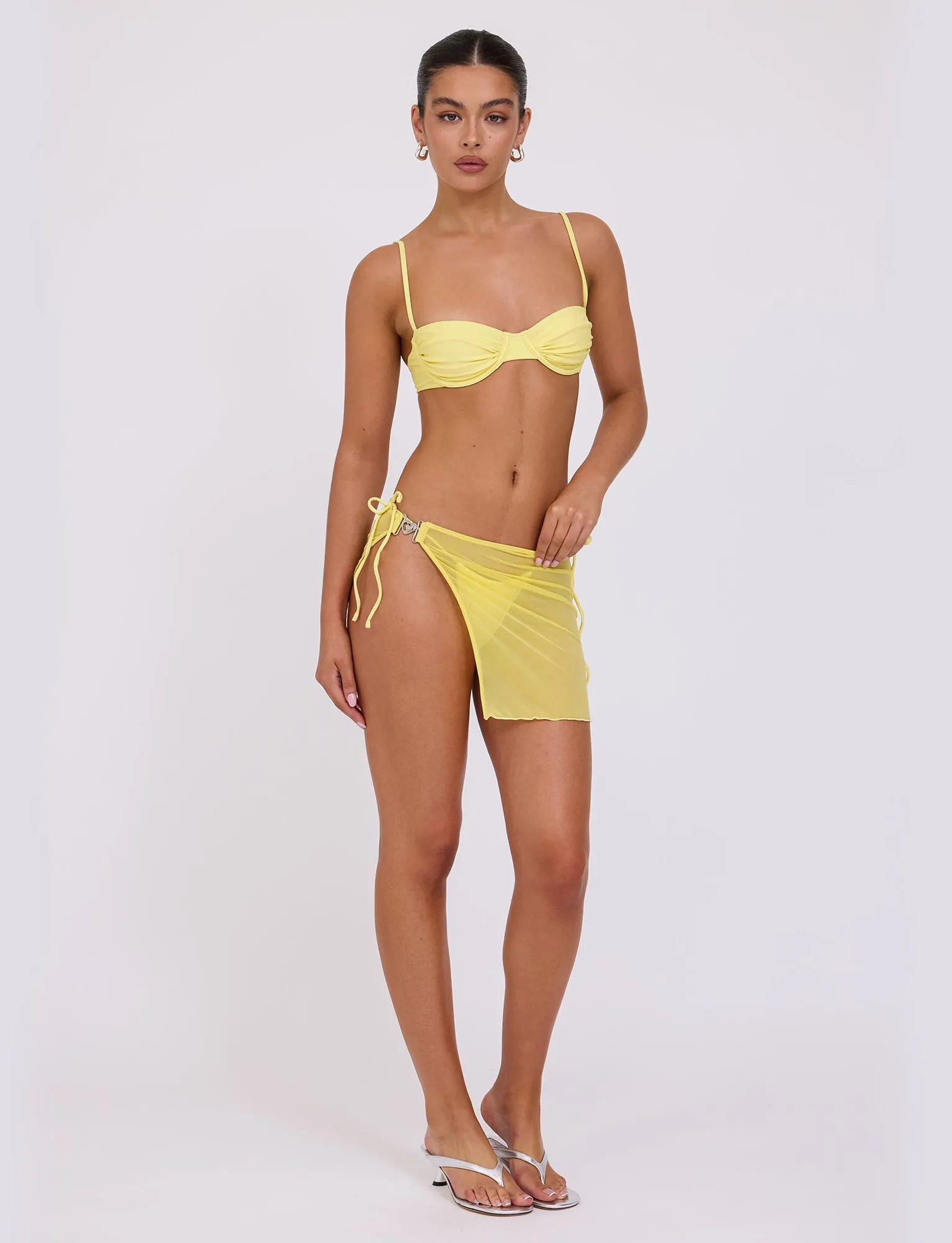 CYNTHIA MINI MESH SKIRT - YELLOW : PALE YELLOW Solid Color Machine Washable Swim
