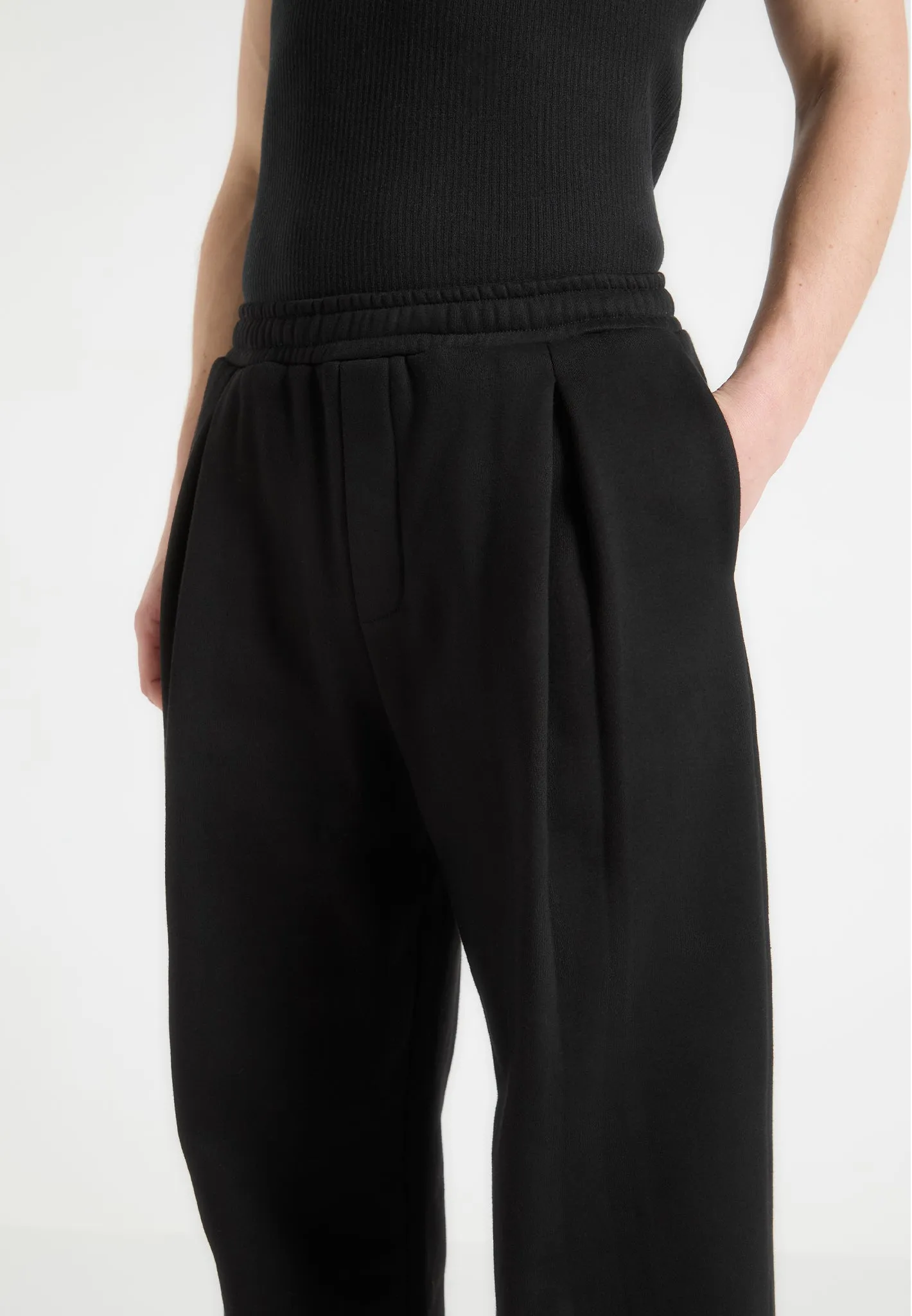 Soft Cotton Blend Foldable Cuff Design Cyril - Box Pleated Relaxed Jogger - Black