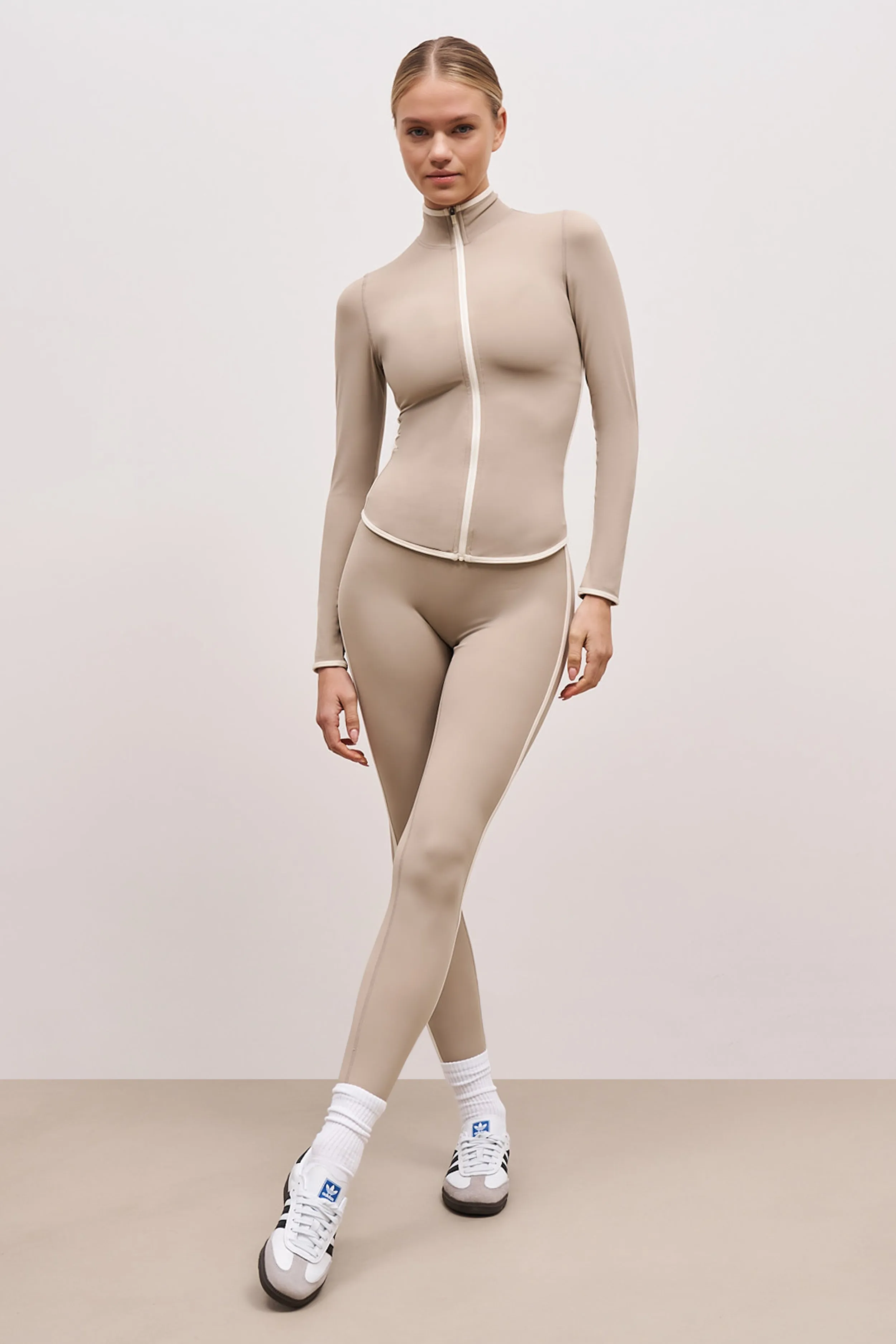 product festival wear fun Base Contrast Trim Zip Up Jacket - Taupe/Tofu