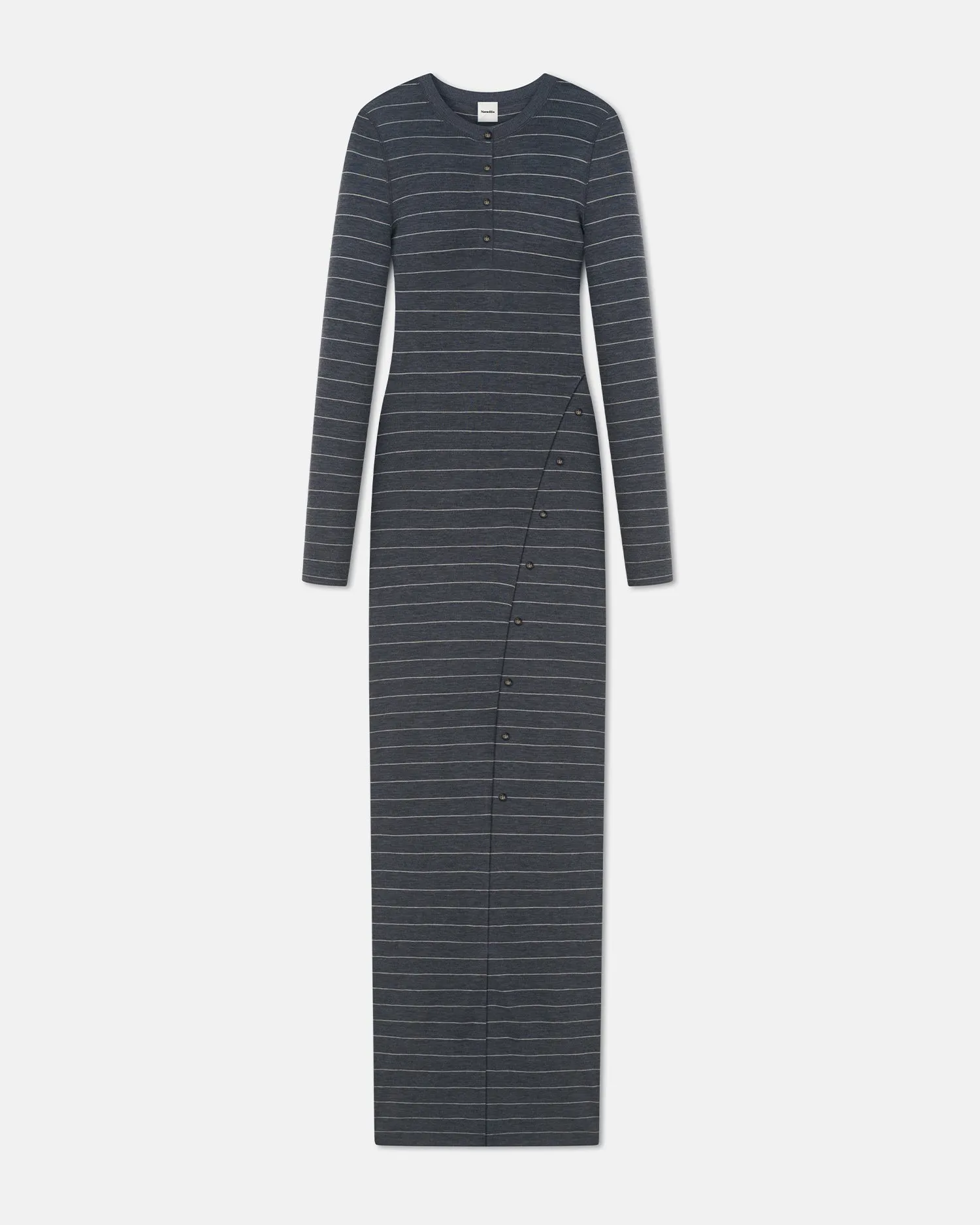 Cozy Layer Dakoa - Striped Terry Merino Maxi Dress - Grey Stripe