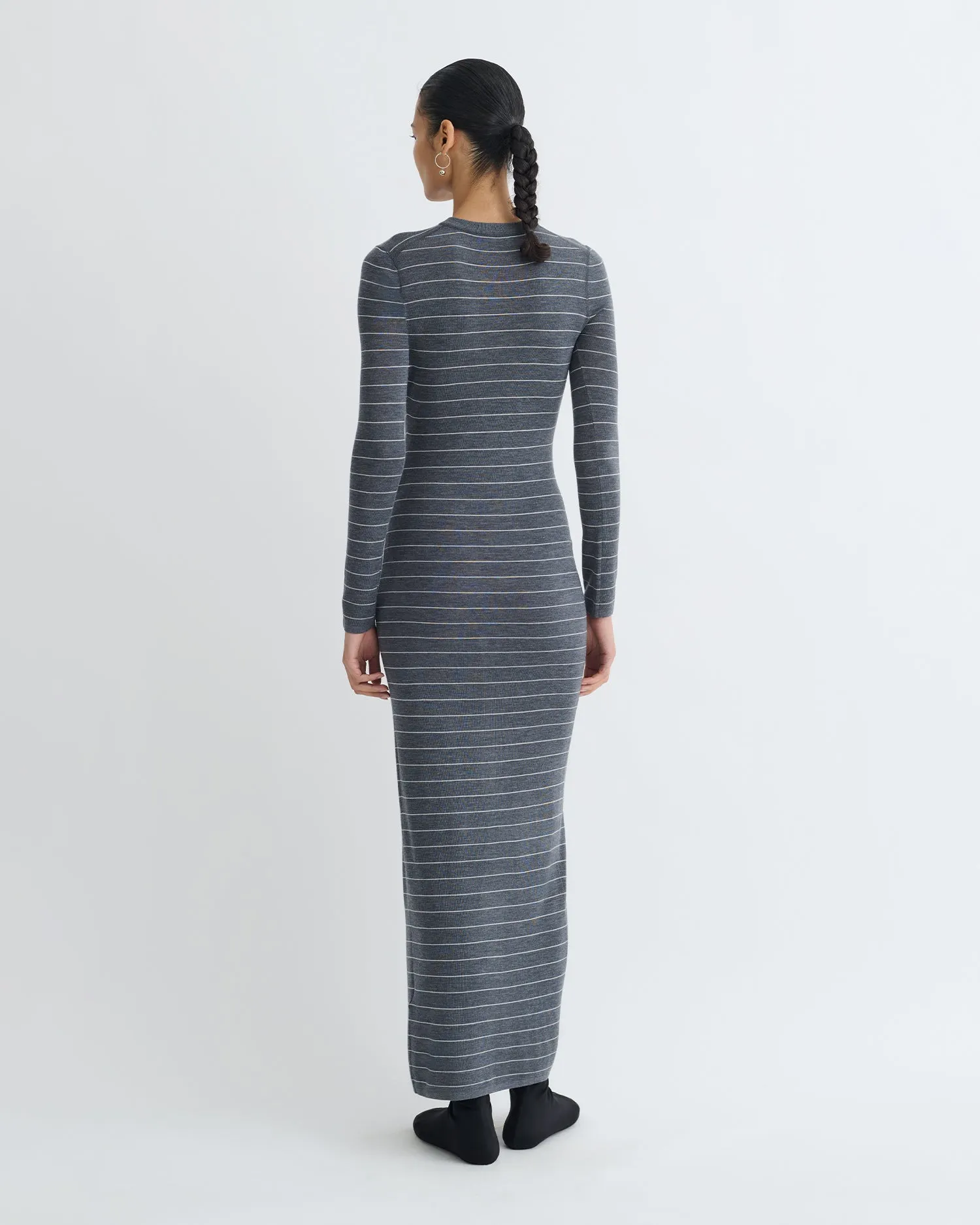 Dakoa - Striped Terry Merino Maxi Dress - Grey Stripe Everyday Wear EasyCare Fabric