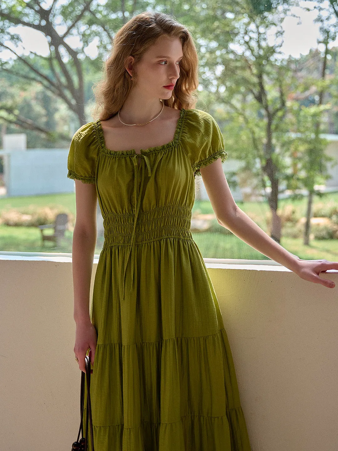 Winter Layer Sophisticated Layers Dakota Round Neck Pleated Puff Sleeves Lyocell Dress