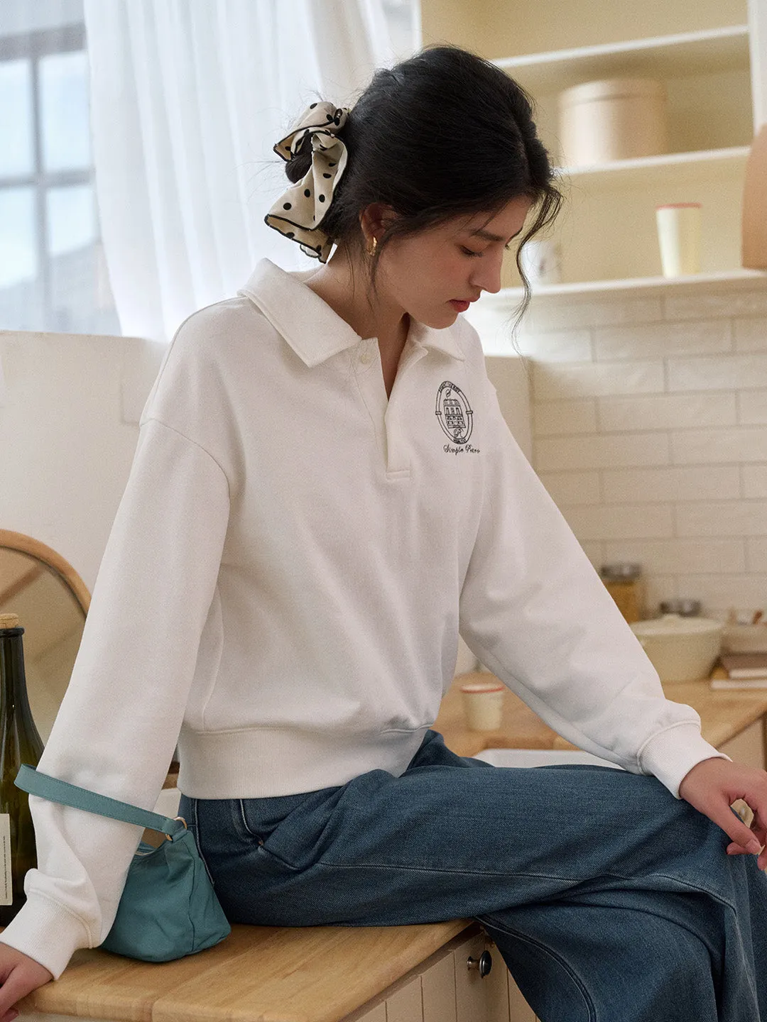 Daleyza Polo Collar 100% Cotton Sweatshirt NonIrritating Seams