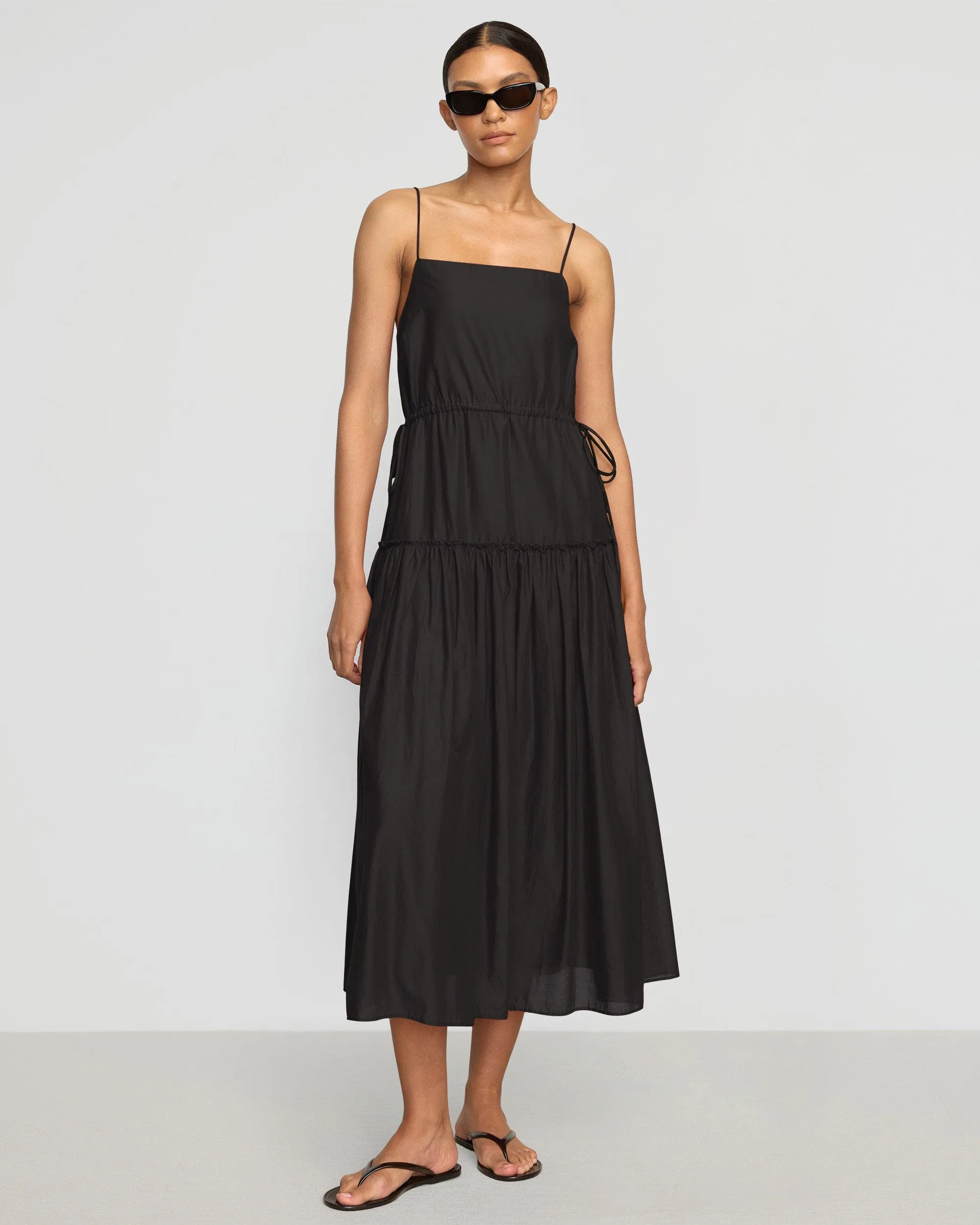 Dalia Tie-Waist Tiered Organic Cotton Dress Travel-Style