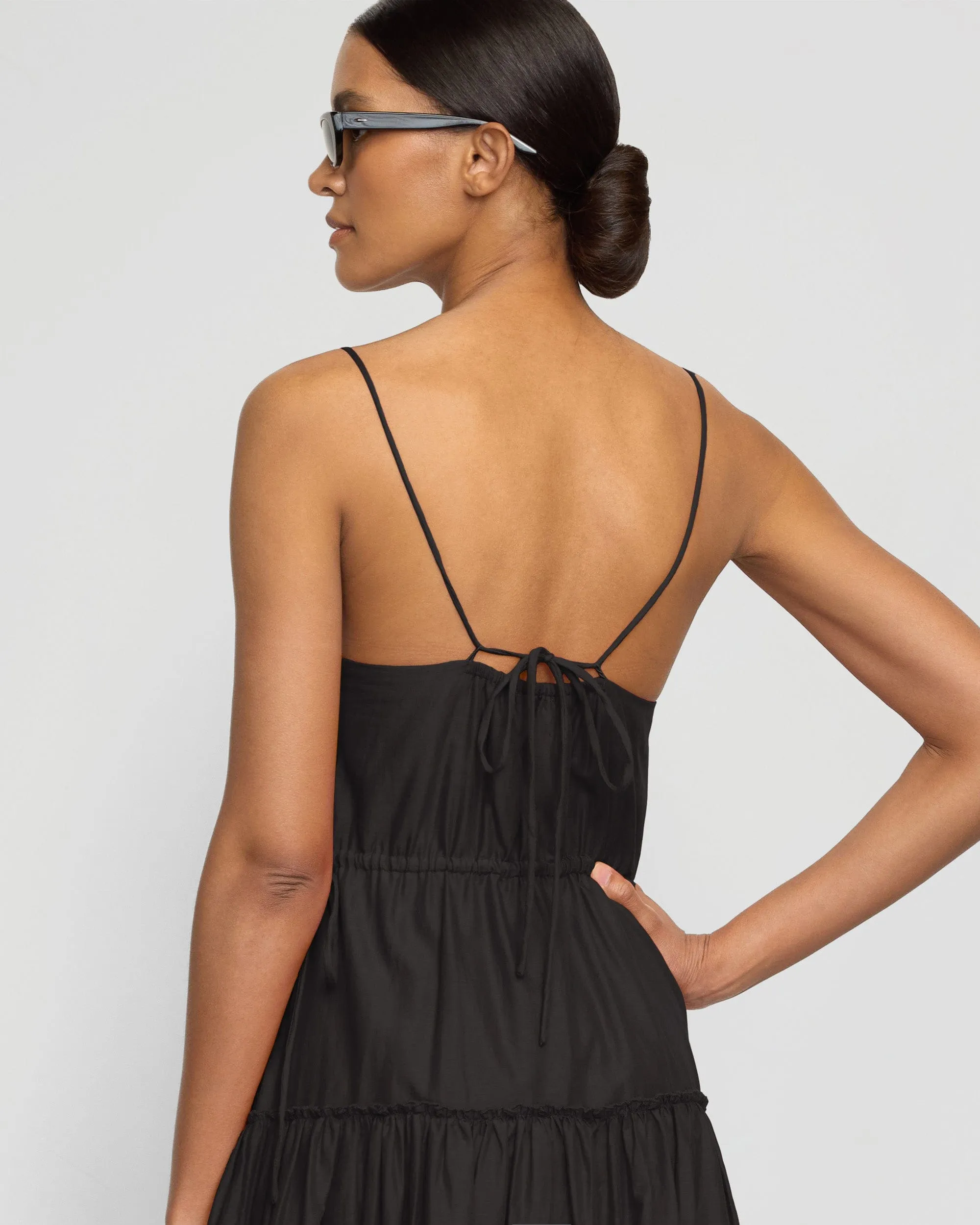 Versatile Wearable Dalia Tie-Waist Tiered Organic Cotton Dress