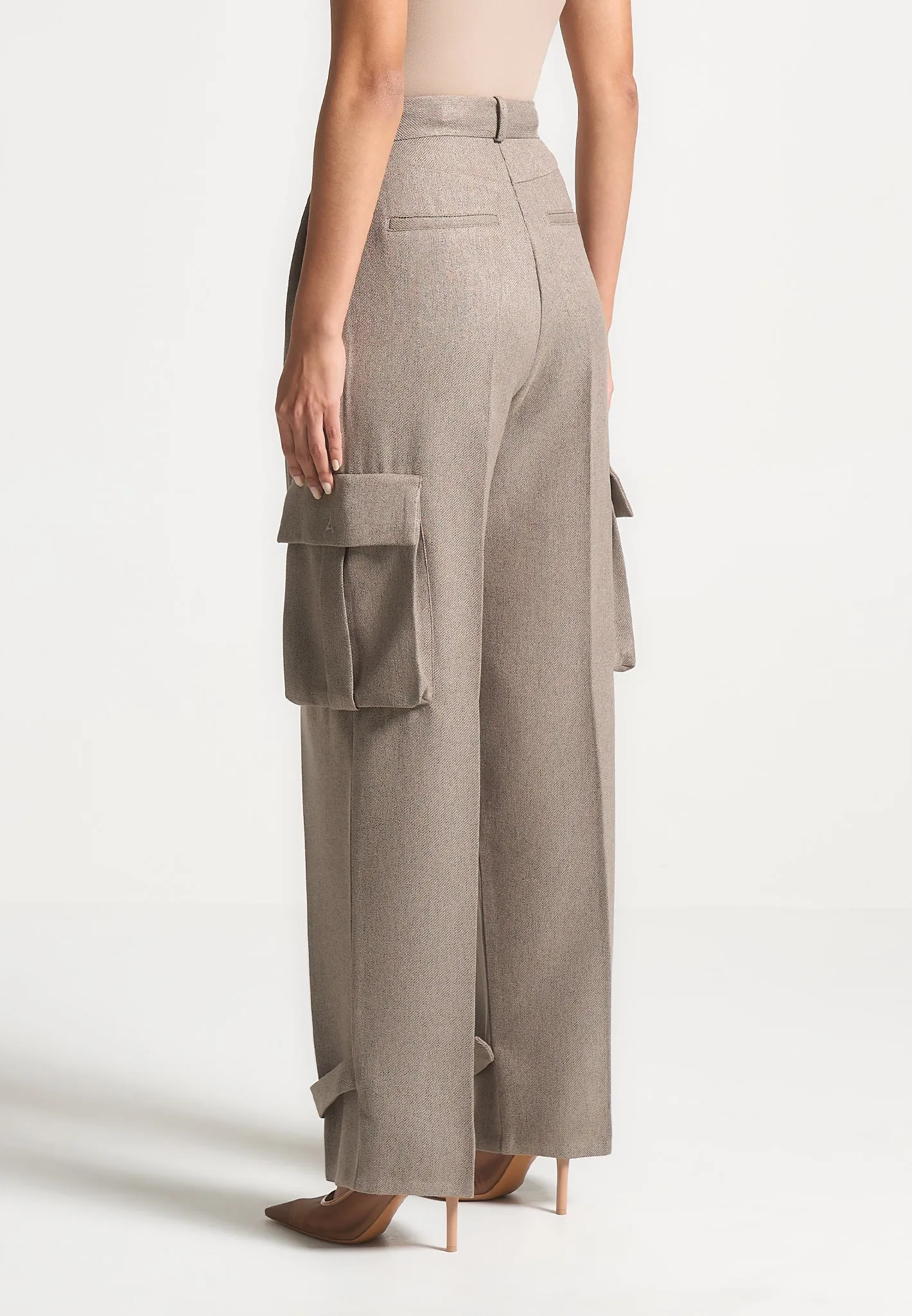 Relaxed Professional Wea Danielle - Textured Tailored Pleated Cargo Trousers - Taupe