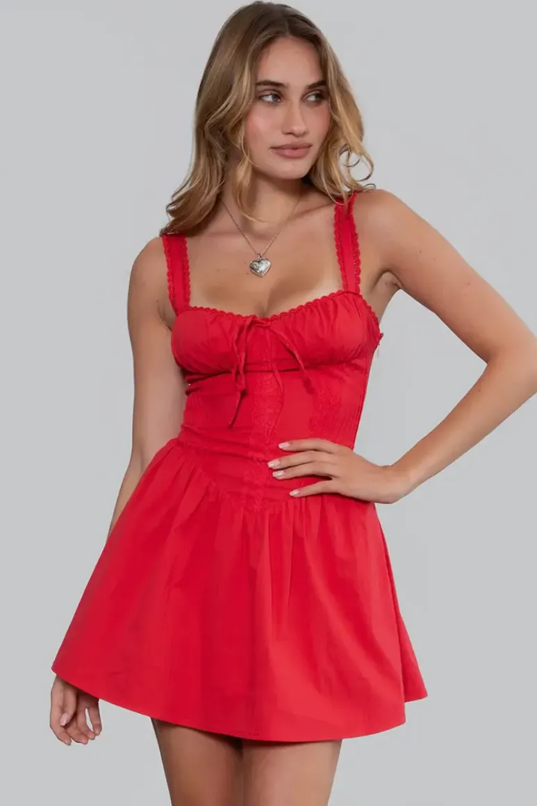 NonIrritating Darcy Poplin Mini Dress- Red