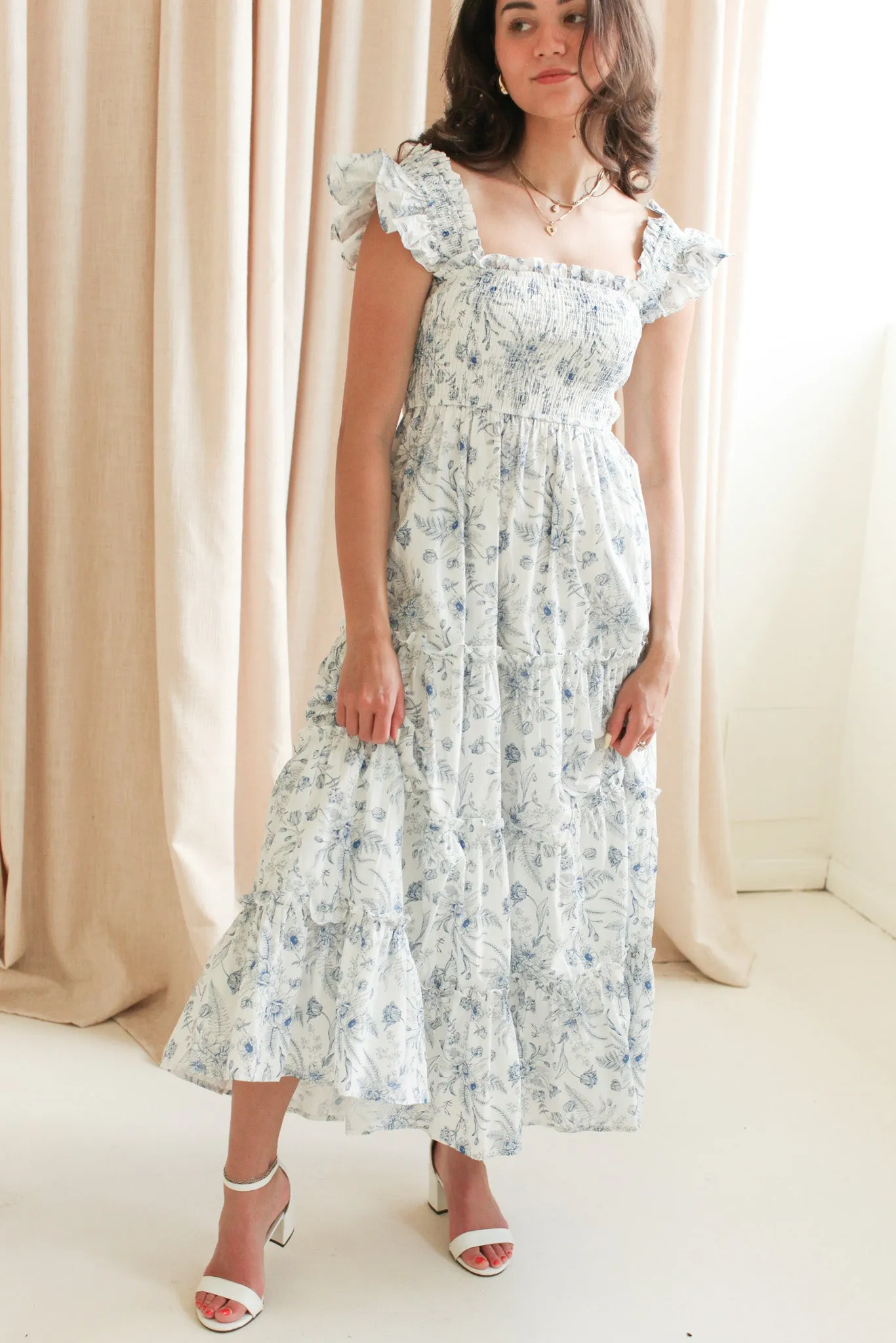 Josie Tiered Midi Dress Skin Glow Stretch Fabric