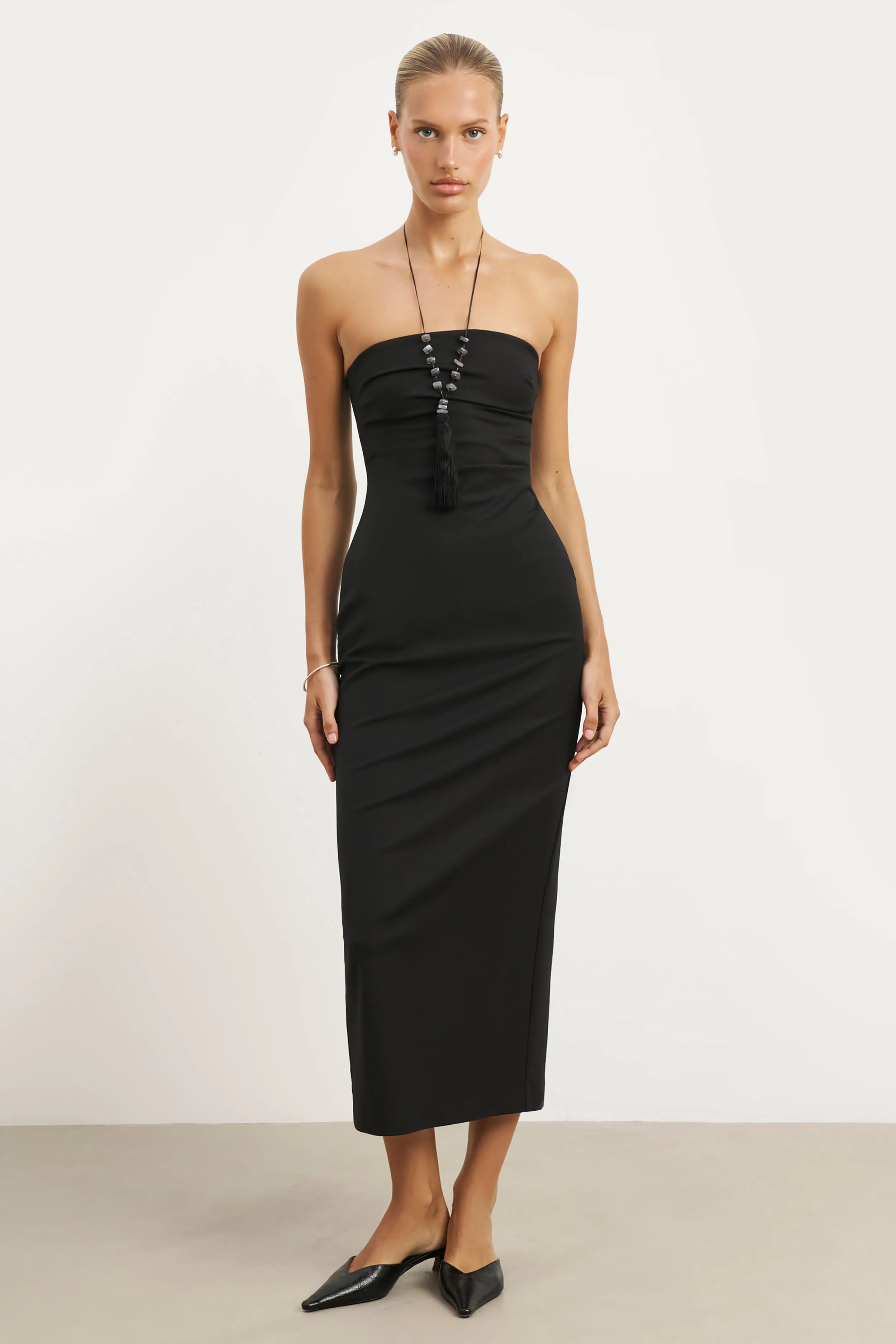 Soft Gradient Strapless Ruched Midaxi Dress - Black