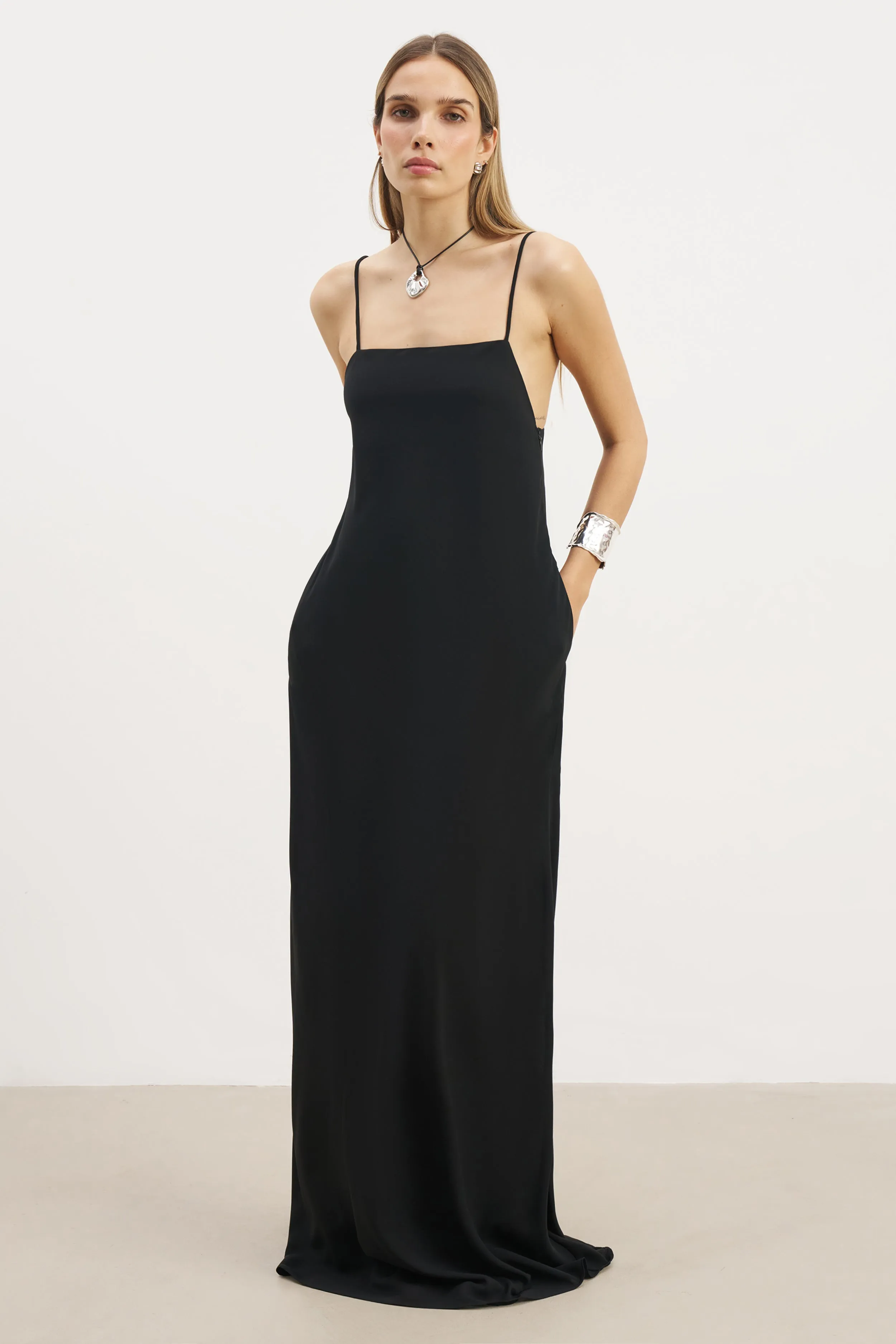Magic Day Tie Strap Chiffon Maxi Dress - Black