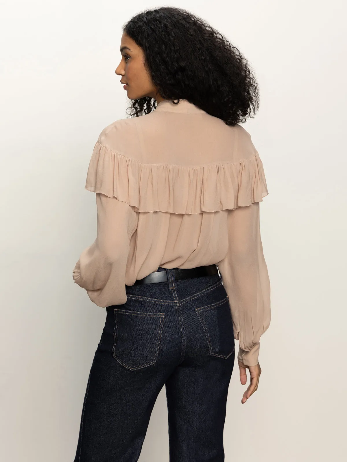 Square Neck Fade Into You Ruffle Blouse Fawn