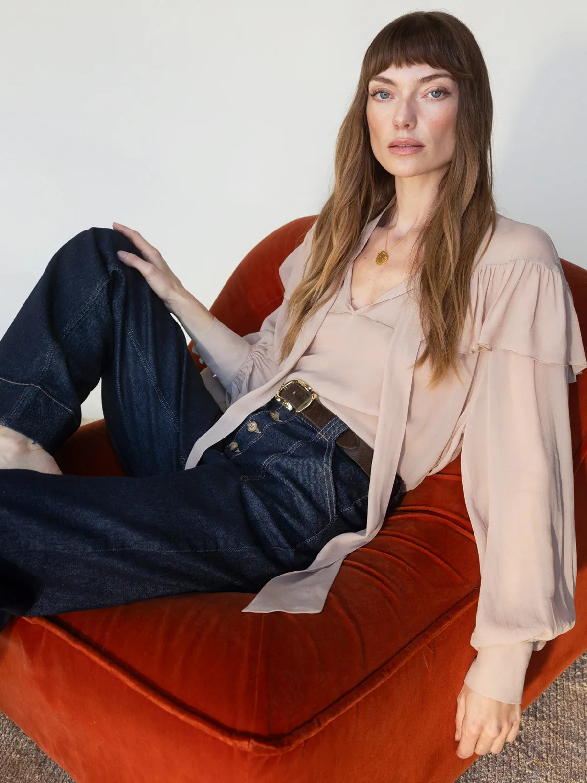 Ventilated Side Panels Fade Into You Ruffle Blouse Fawn