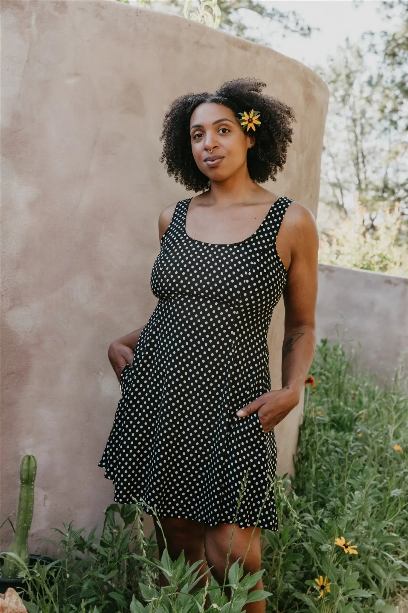 Fall Layer Sister Charm Delana Dress in Black and White Polka Dot