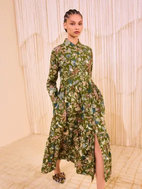 Ulla Johnson Eryn Long Sleeve Midi Dress - Lichen Seasonal Layer Light Elegance