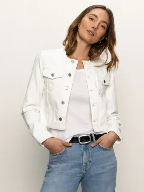 Layer Look Denim Collarless Lady Jacket White