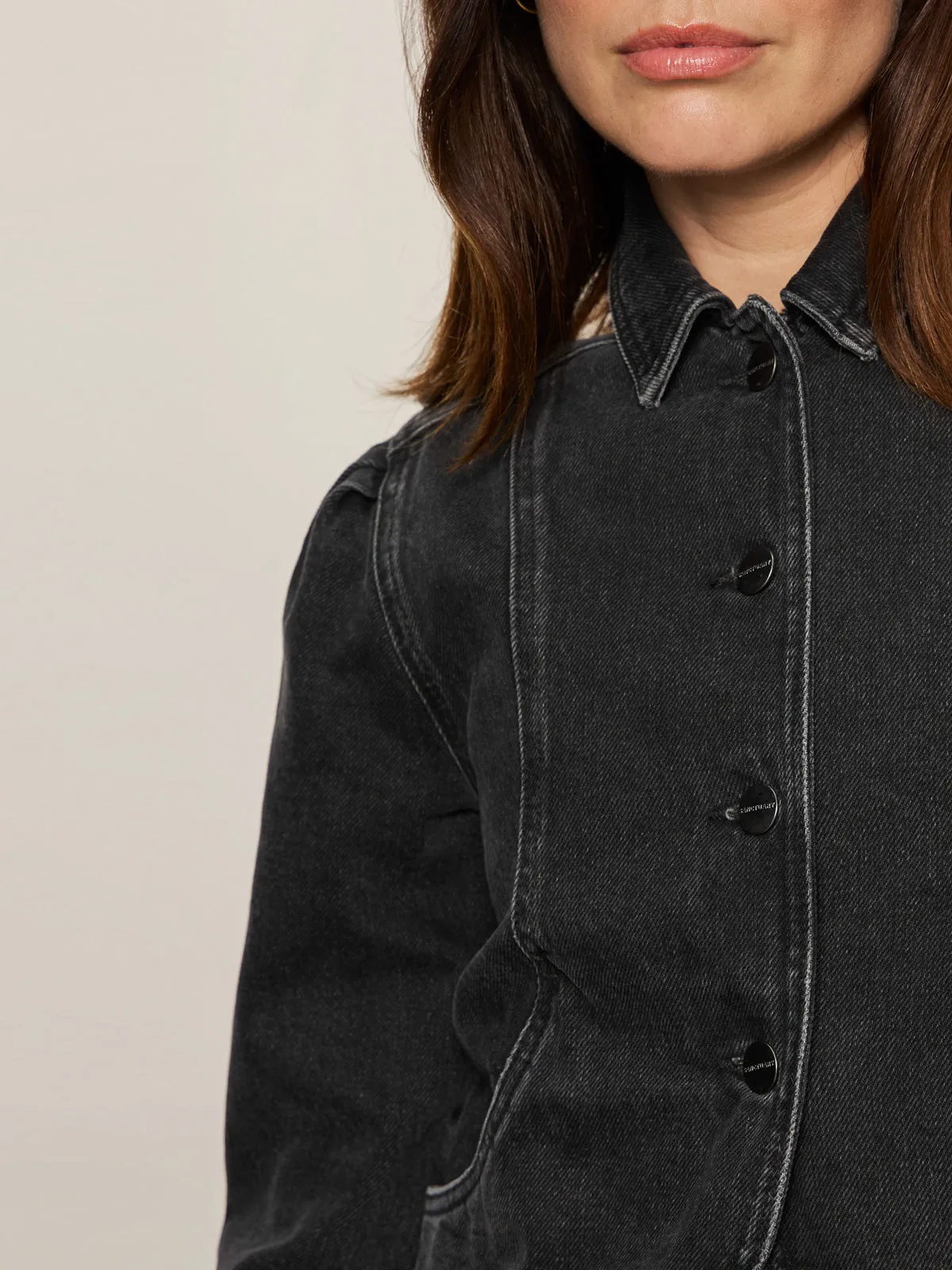 Denim Jacket Washed Black Denim suitable for school days