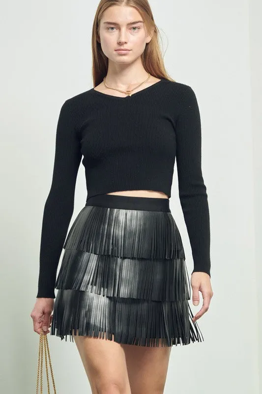 Tapered Side Panels LayeredDurability Desert Fringe Leather Skirt