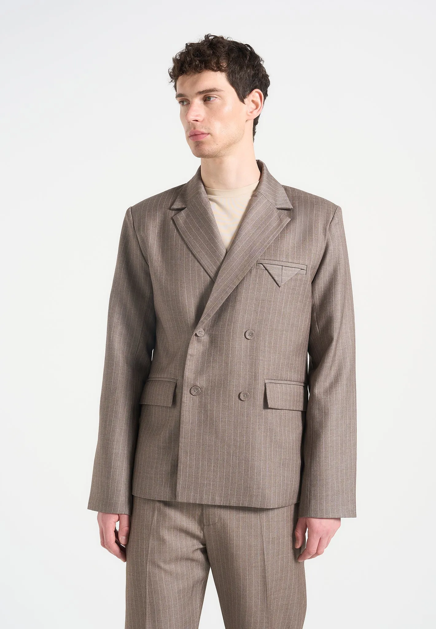 Didier - Double Breasted Pinstripe Suit Jacket - Taupe Formal Style Formal Outfit