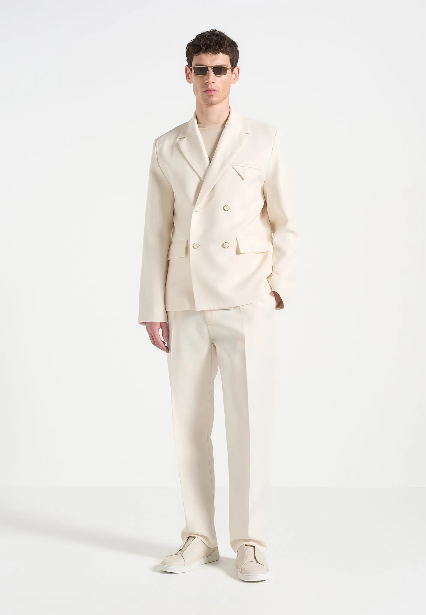 Contemporary Tailoring Didier - Double Breasted Tailored Suit Jacket - Cream