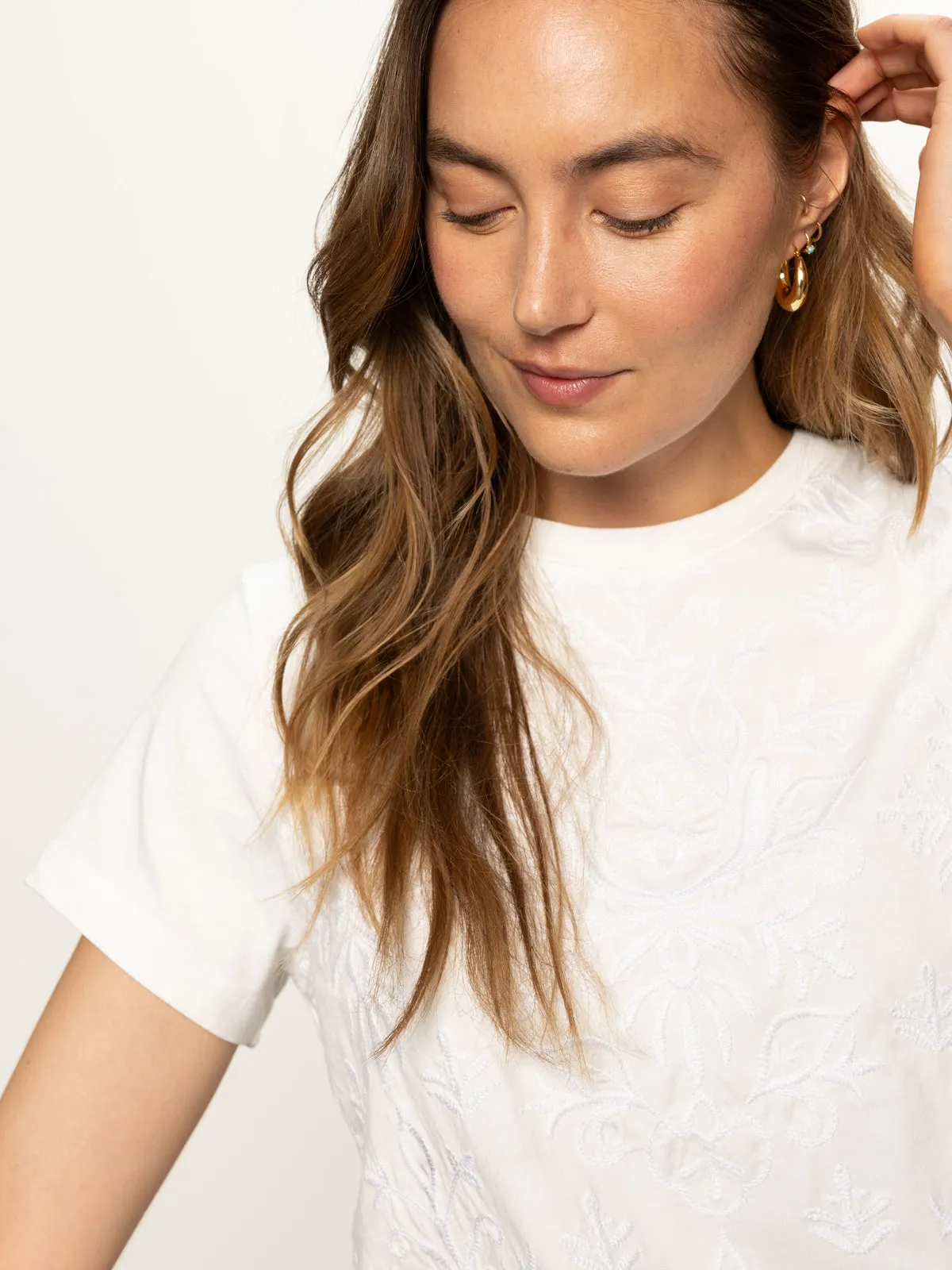 Embroidered Perfect Tee White Stylish and Cozy