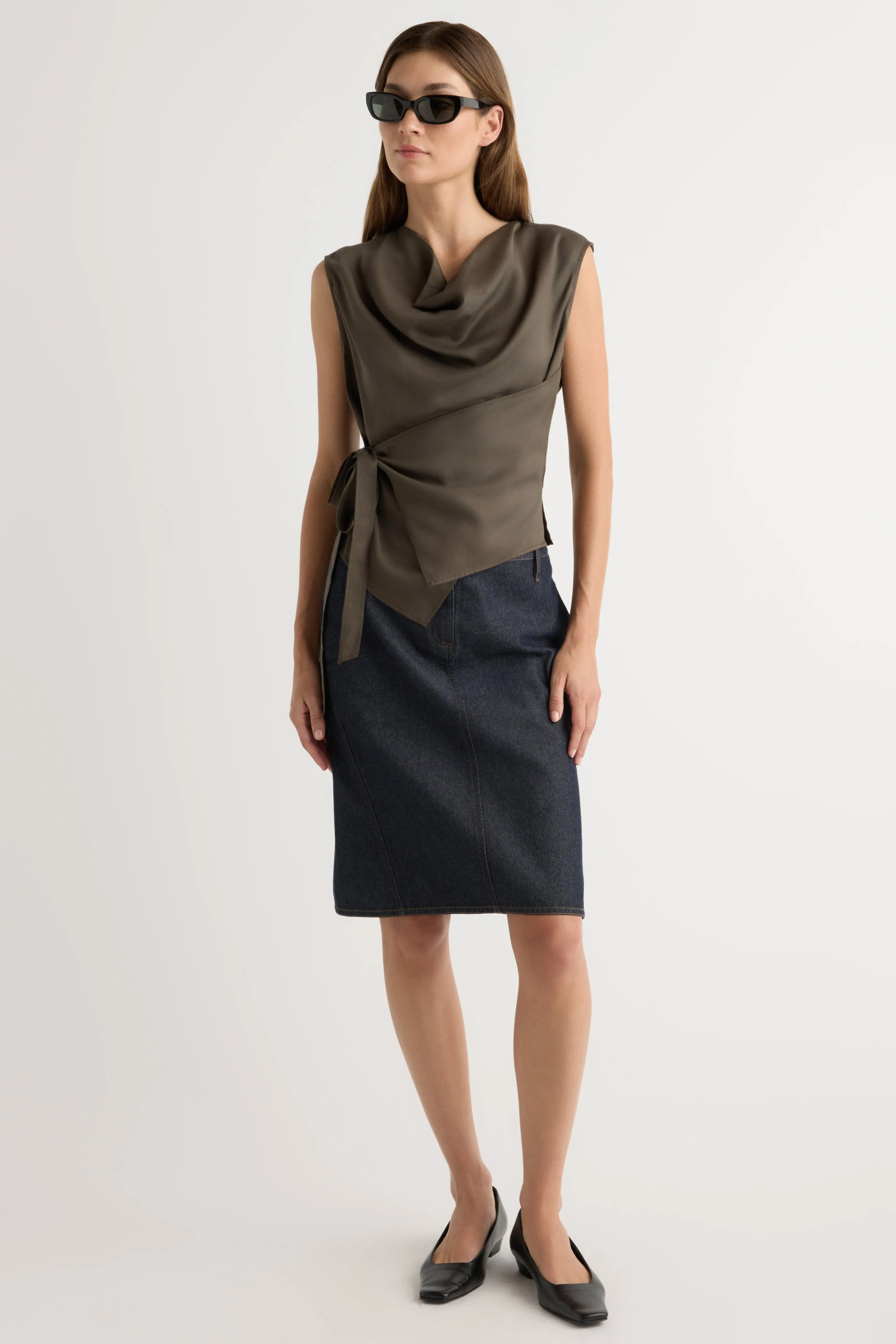 OdorResistant Technology Flexible Neckline Dion Tencel Cowl-Neck Wrap Blouse