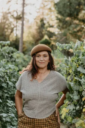 Dolman Top in Black & Oat Cotton Gingham Long Lasting Elasticity