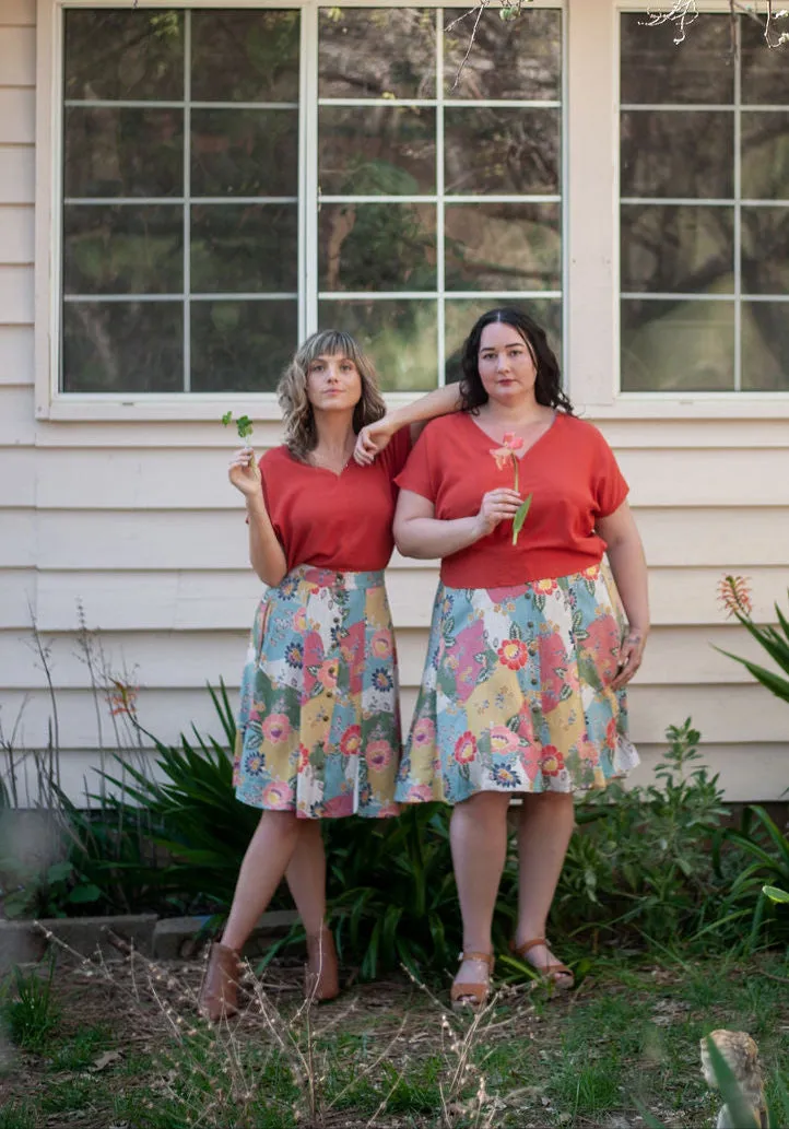 Dolman Top in Coral Challis Yarn Dyed Fabric Versatile Styling