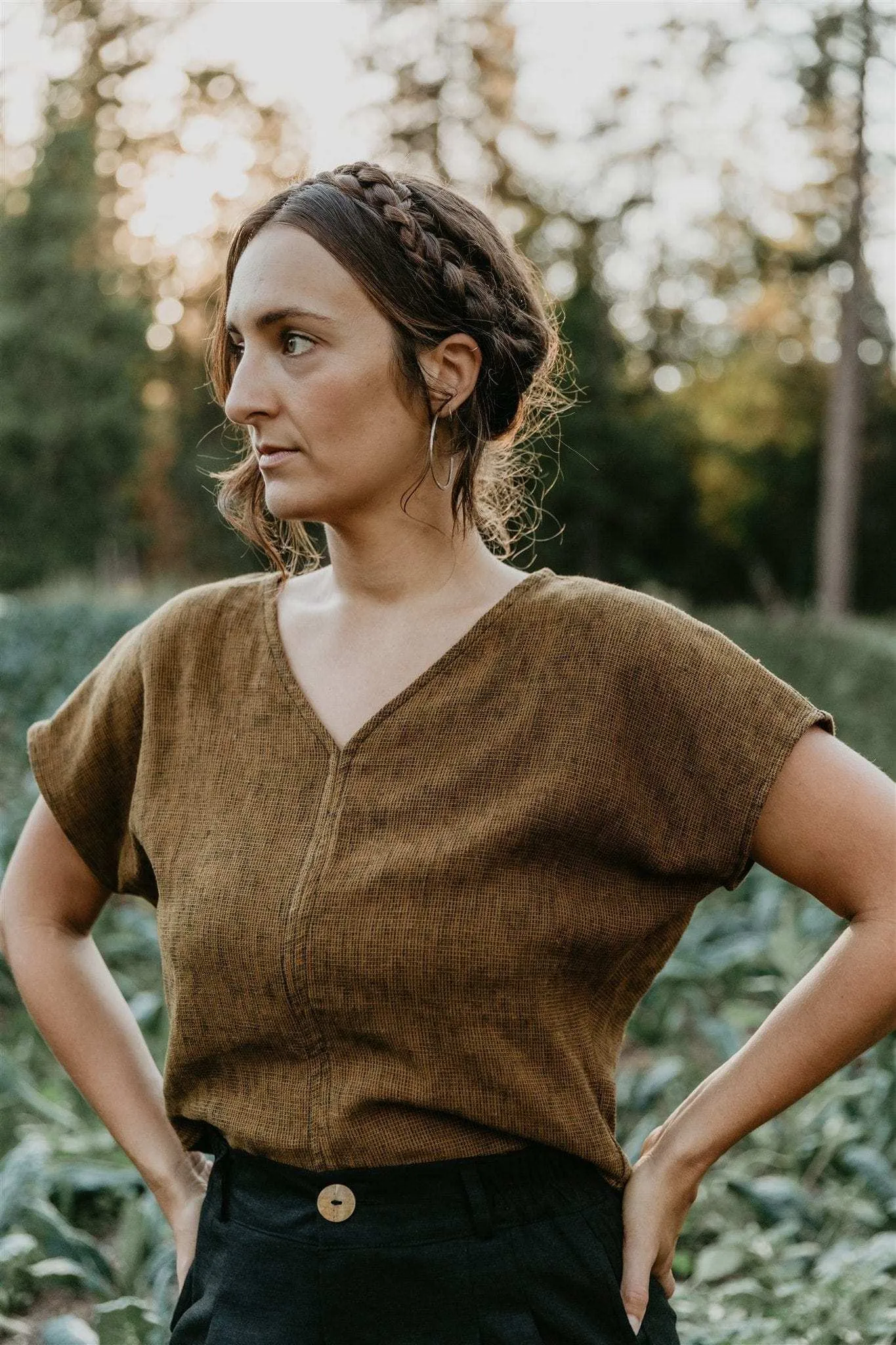 Dolman Top in Golden Checker Comfort Knitwear