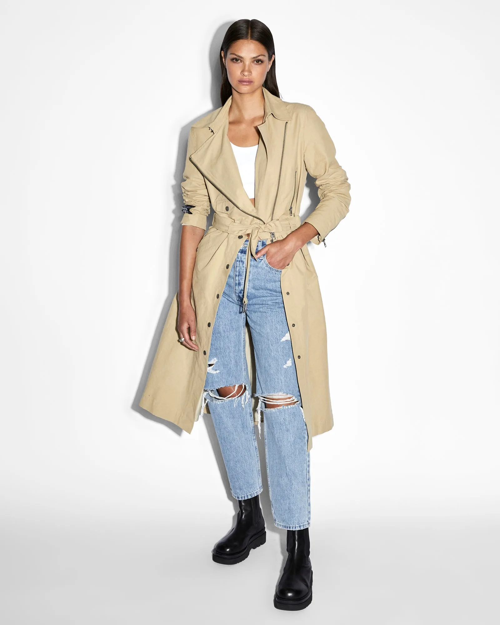 INCOGNITO BIKER/TRENCH KHAKI HighCollar Design Clean Cut