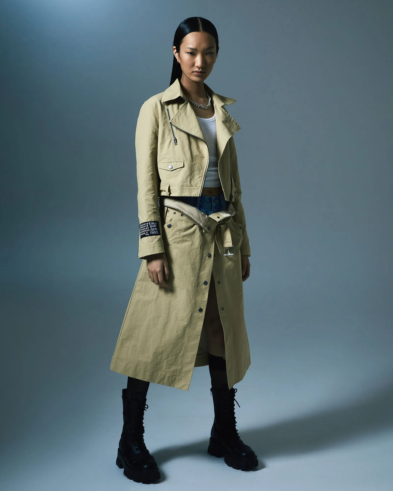 Adjustable Drawstring Hood INCOGNITO BIKER/TRENCH KHAKI