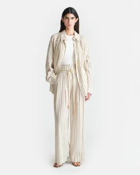 Fashionable Comfort Layering Piece Nevada - Striped Belted Linen Pants - Beige