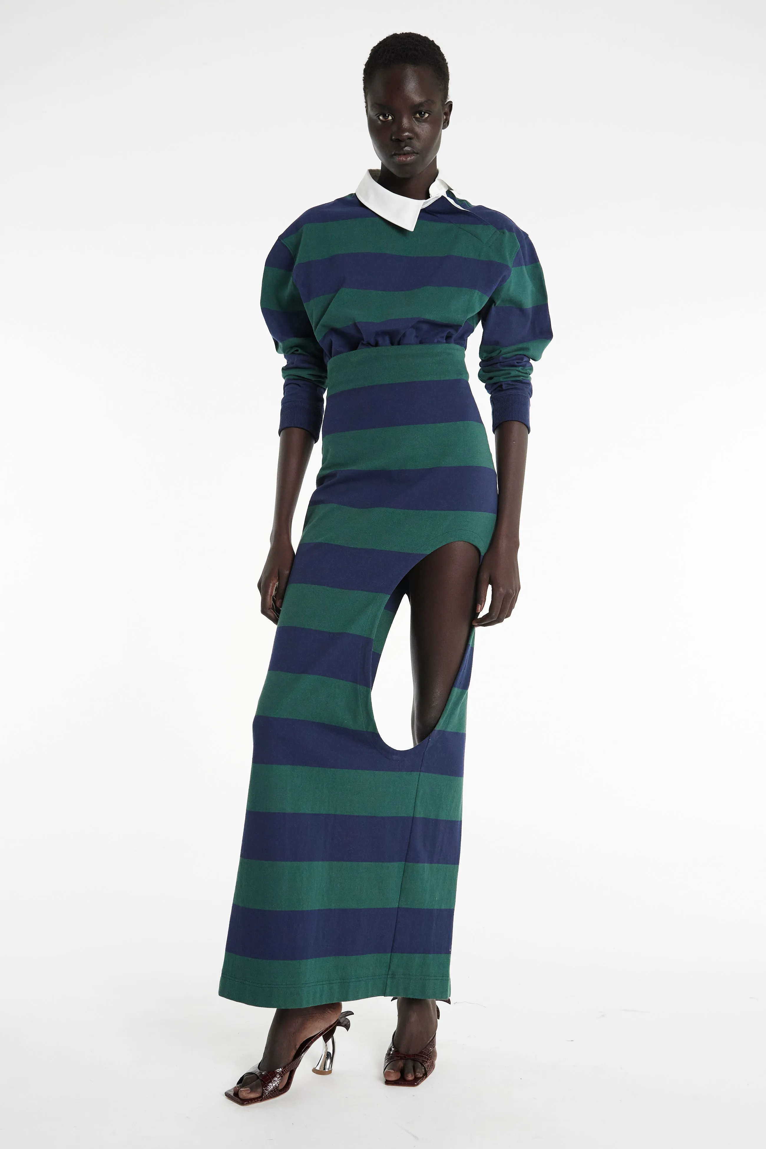 Functional Look Pencil Skirt With Cut Out Emerald Green Navy