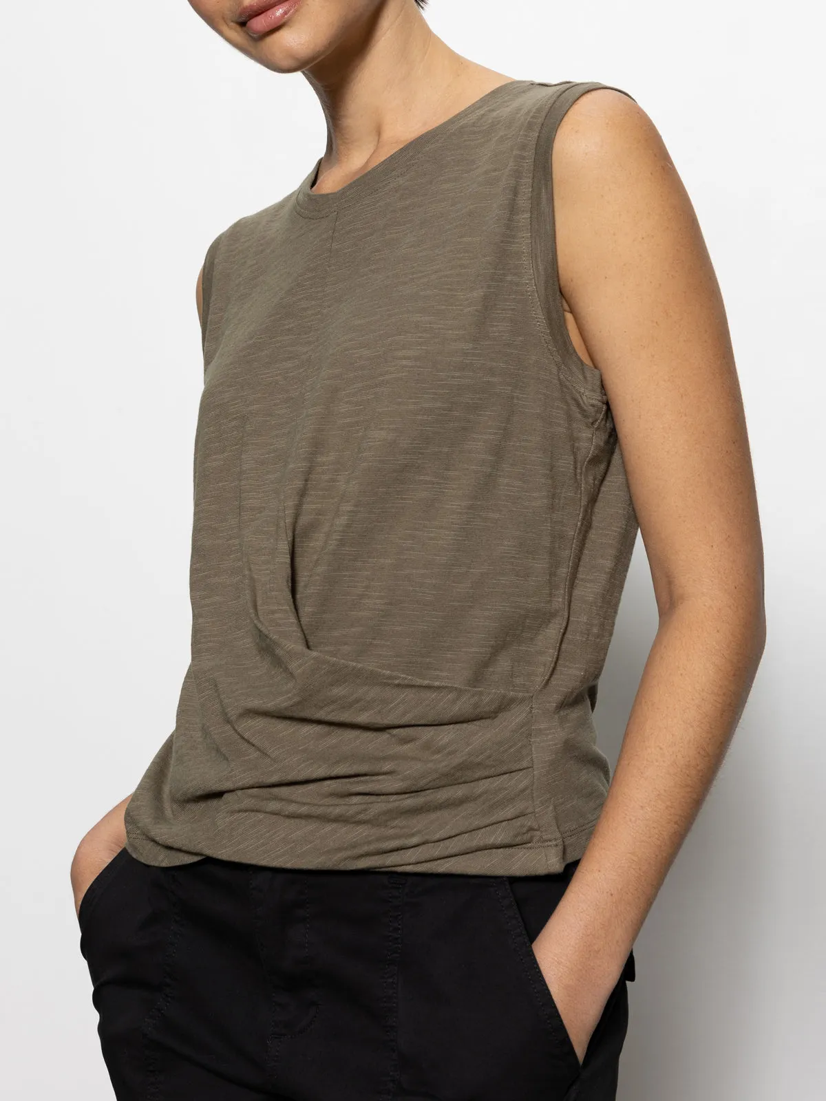 Draped Tank Burnt Olive Micro Perforation