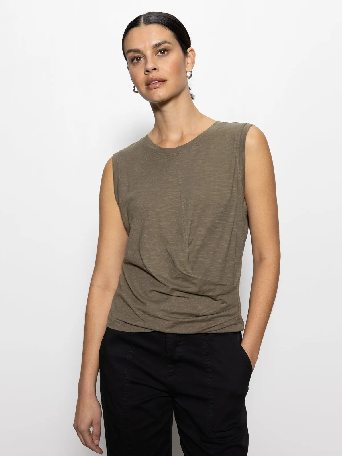 Draped Tank Burnt Olive Sunbathing Swim