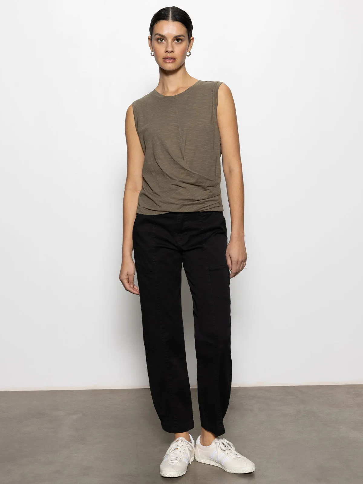 Draped Tank Burnt Olive Soft and breathable Quick-Dry Fabric