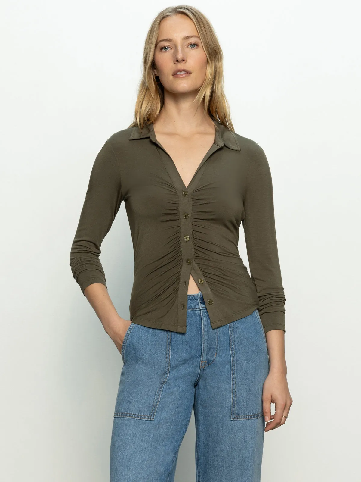 Dreamgirl Button Up Top Kalamata HypoallergenicFibers EthicallySourcedMaterial