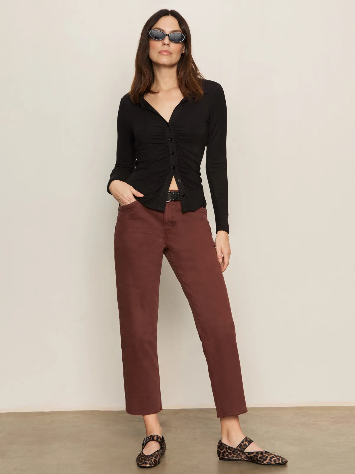 Ventilated Back Panel Hidden Storage Pockets Dreamgirl Knit Button Up Top Black