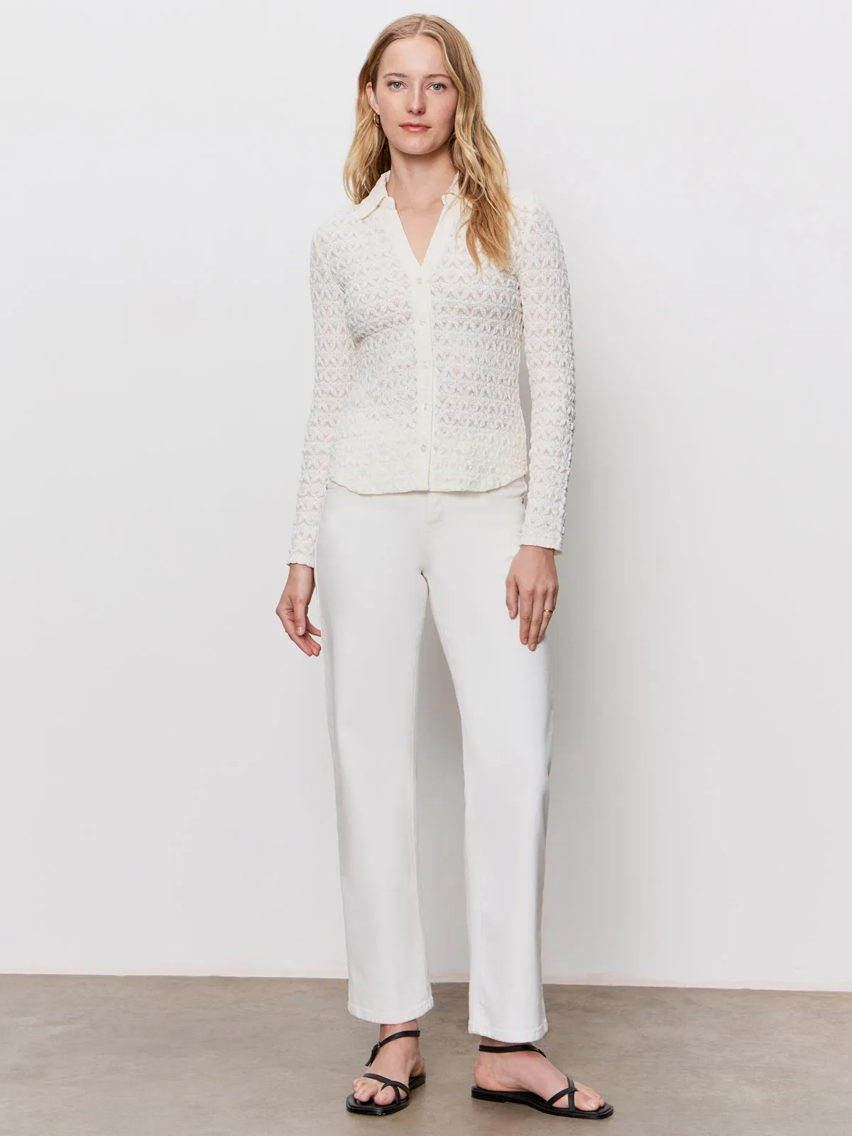 Dreamgirl Lace Button Up Top Chalk Flexible Wear