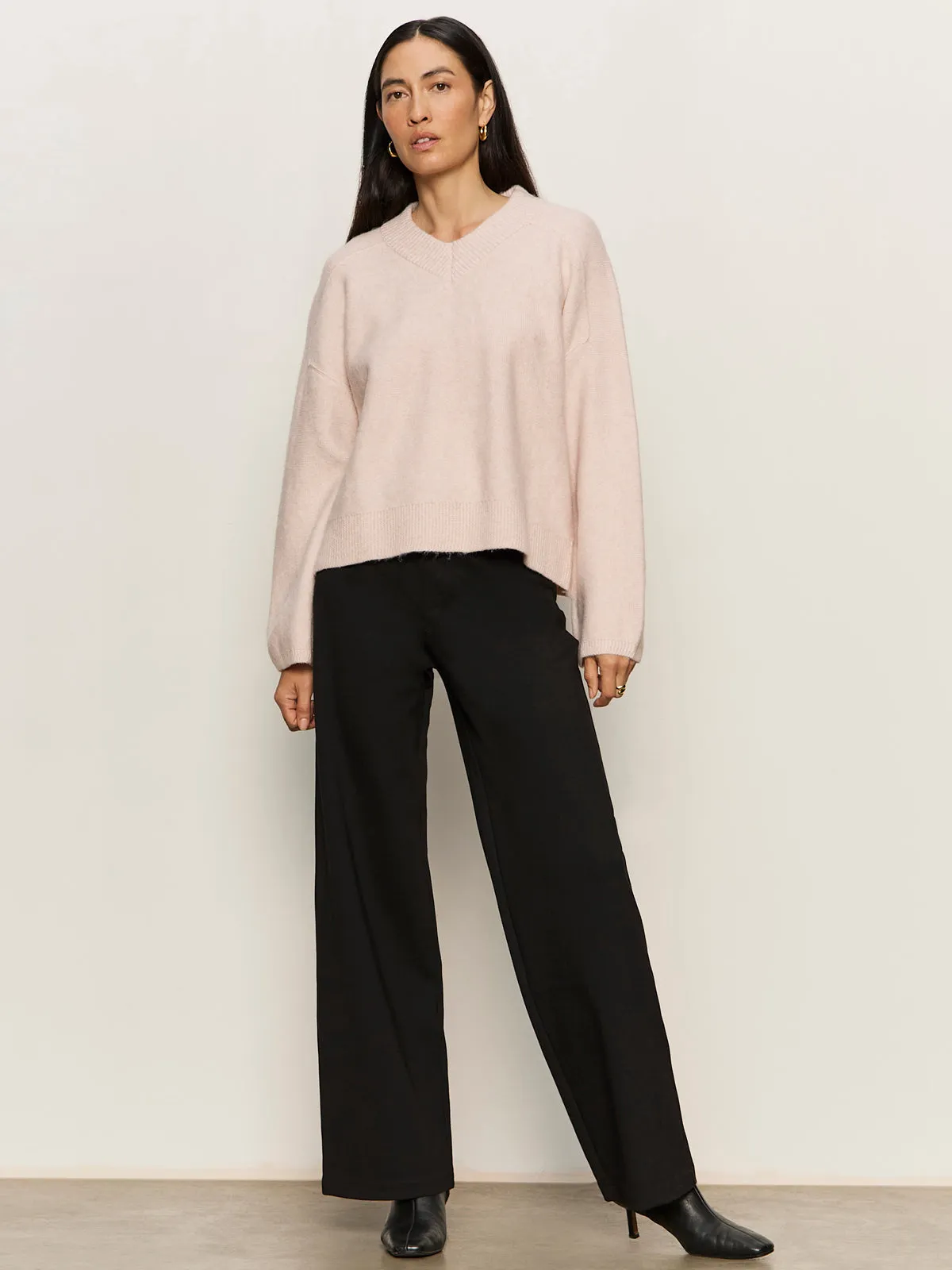 Low Profile Stitching Dreamy V Neck Sweater Heather Rose