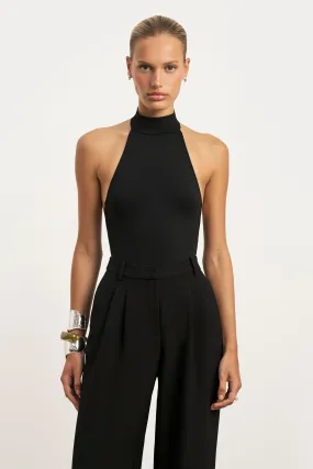 High Neck Halter Bodysuit - Black BreathableMaterial