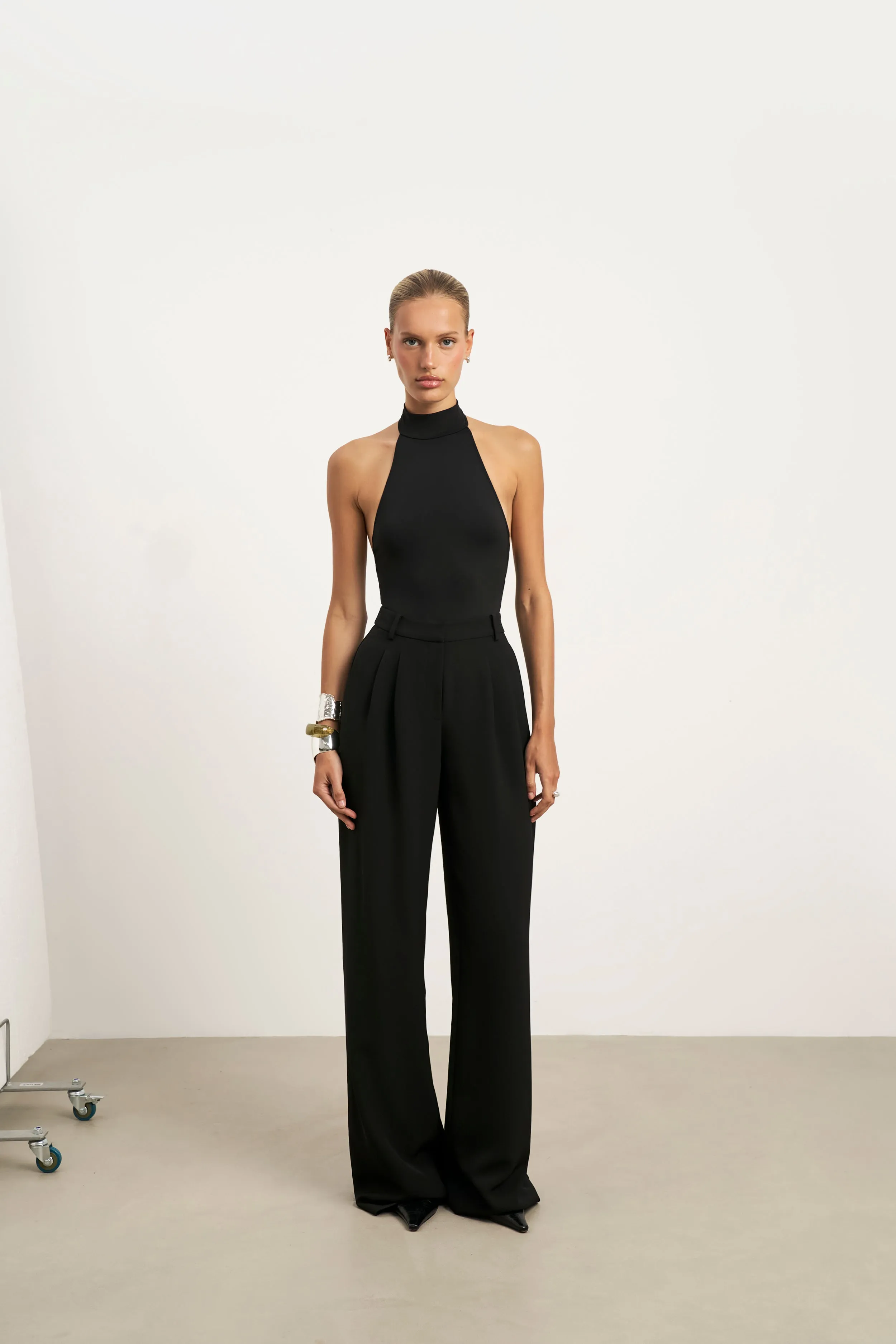 High Neck Halter Bodysuit - Black AdjustableHemCuffs