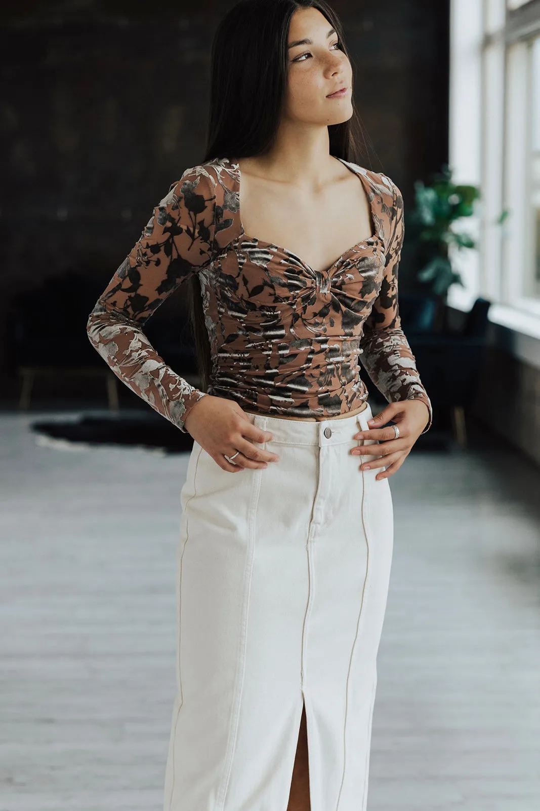 SeamlessConstruction NonChafingTrim Astr Ren Velvet Burnout Top Lux Collection - FINAL SALE