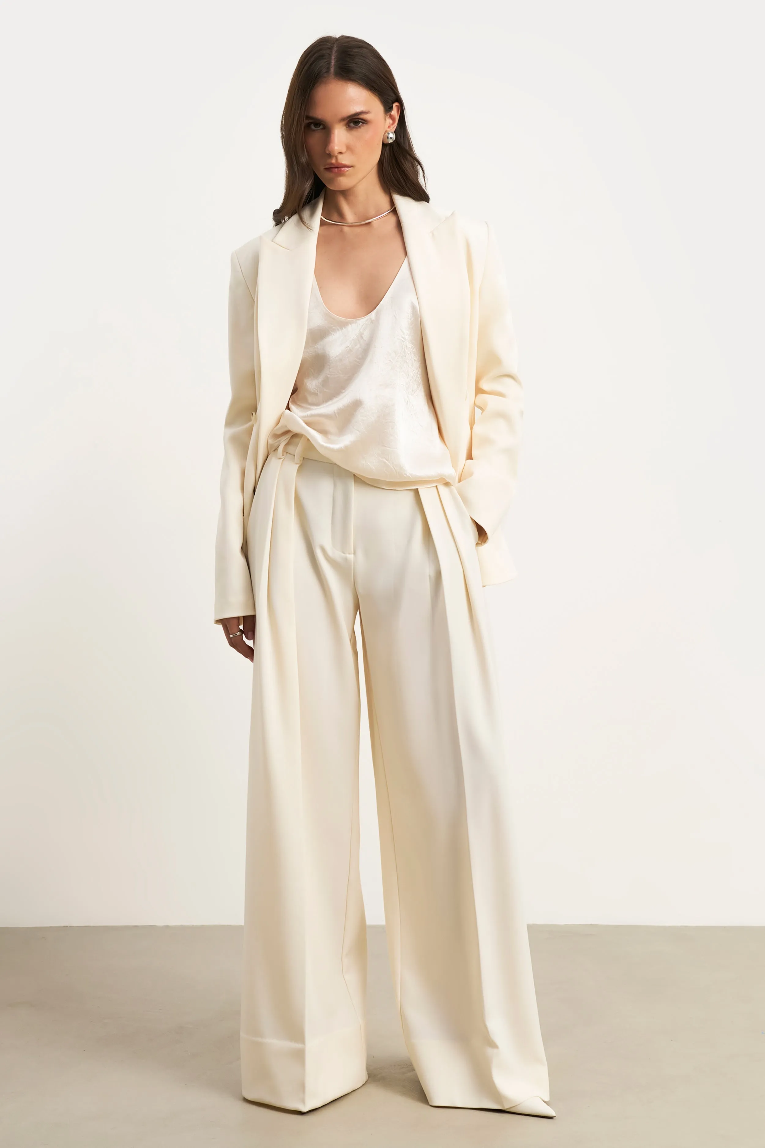 Secure Fabric Dropped Waist Double Breasted Blazer - Cream