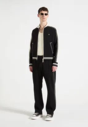 Tristan - Contrast Whipstitch Raglan Track Jacket - Black QuickRelease Fastener Self Fabric Tie Closure
